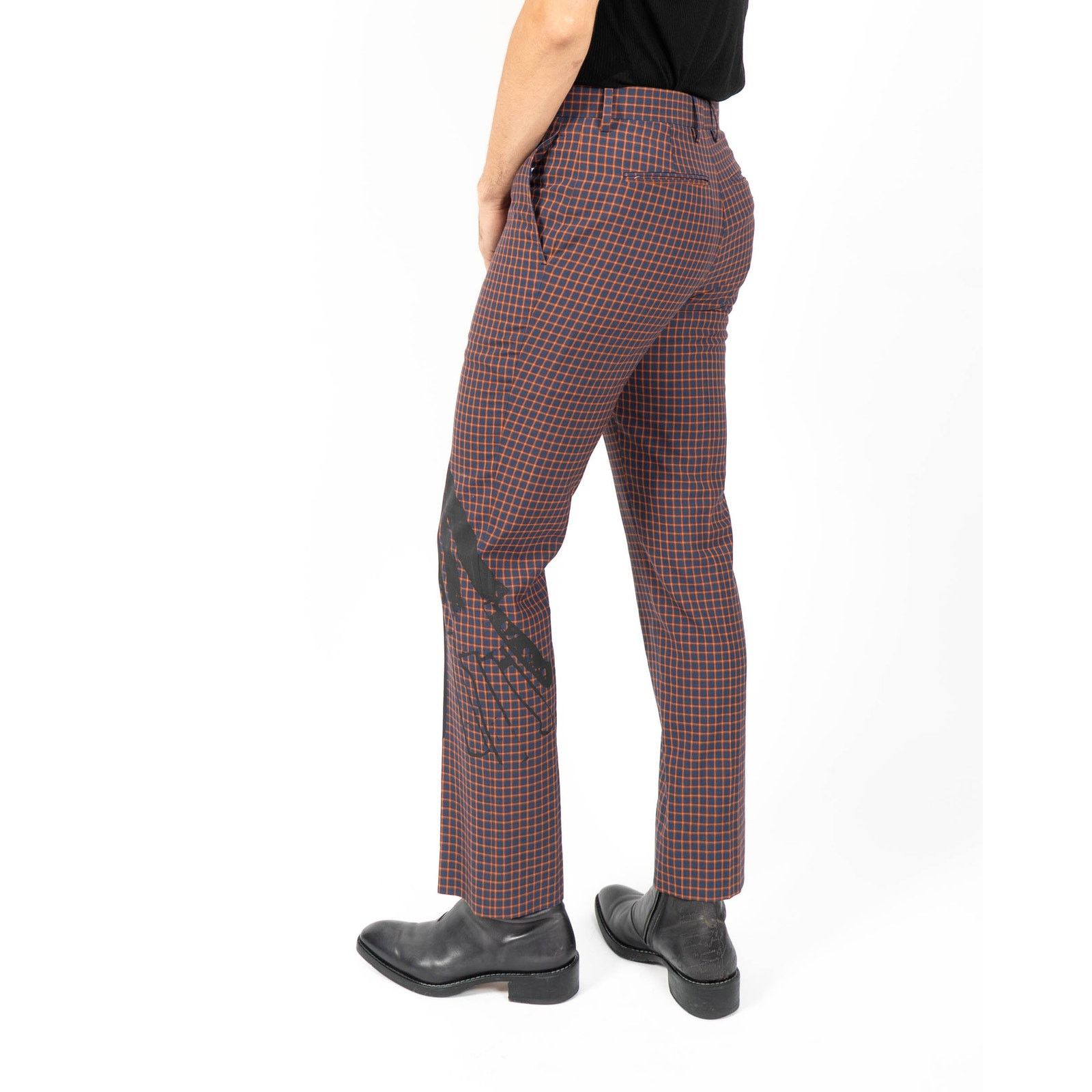 Calvin Klein 205W39NYC SS18 Knife Printed Trousers in Orange Checked Wool Size US 30 / EU 46 - 3 Thumbnail