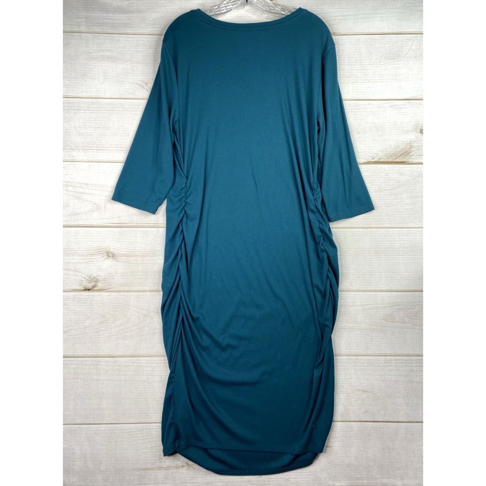 Vintage Isabel Maternity By Ingrid & Isabel Dress 2XL Green 3/4 Sleeve Side Ruching V-Neck Shirt Dress Womens Size XXL / US 16-18 / IT 52-54 - 7 Thumbnail