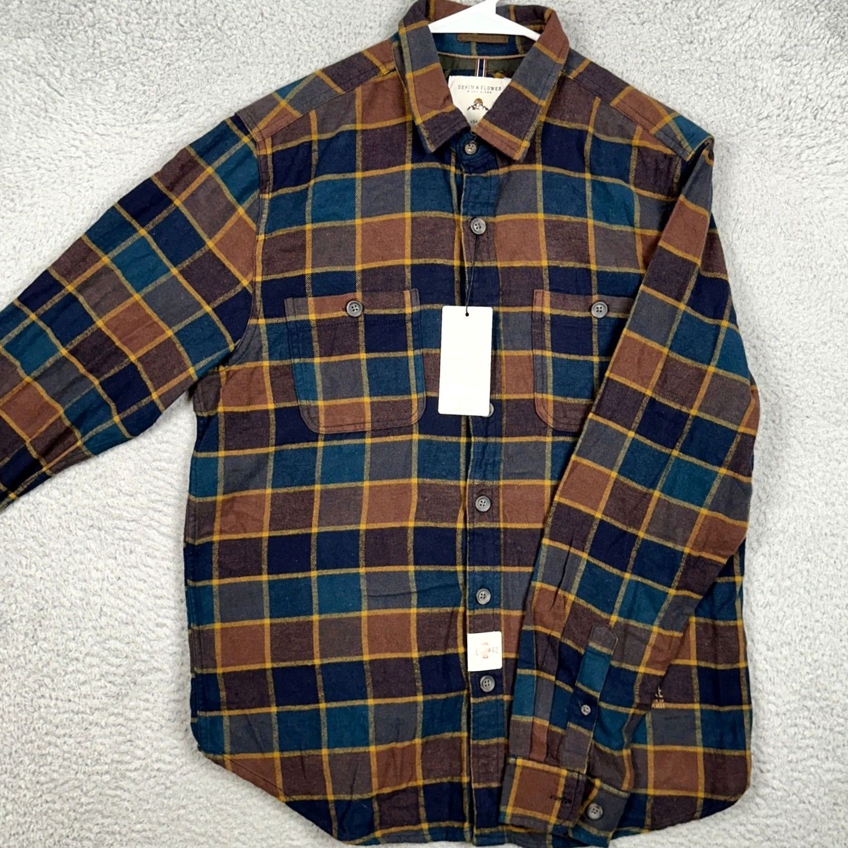 Denime DENIM & FLOWER RICKY SINGH Shirt Mens L Navy Brown Plaid Button Up Flannel Cotton Two Chest Pockets Outdoor Casual Travel Size US L / EU 52-54 / 3 - 2 Thumbnail
