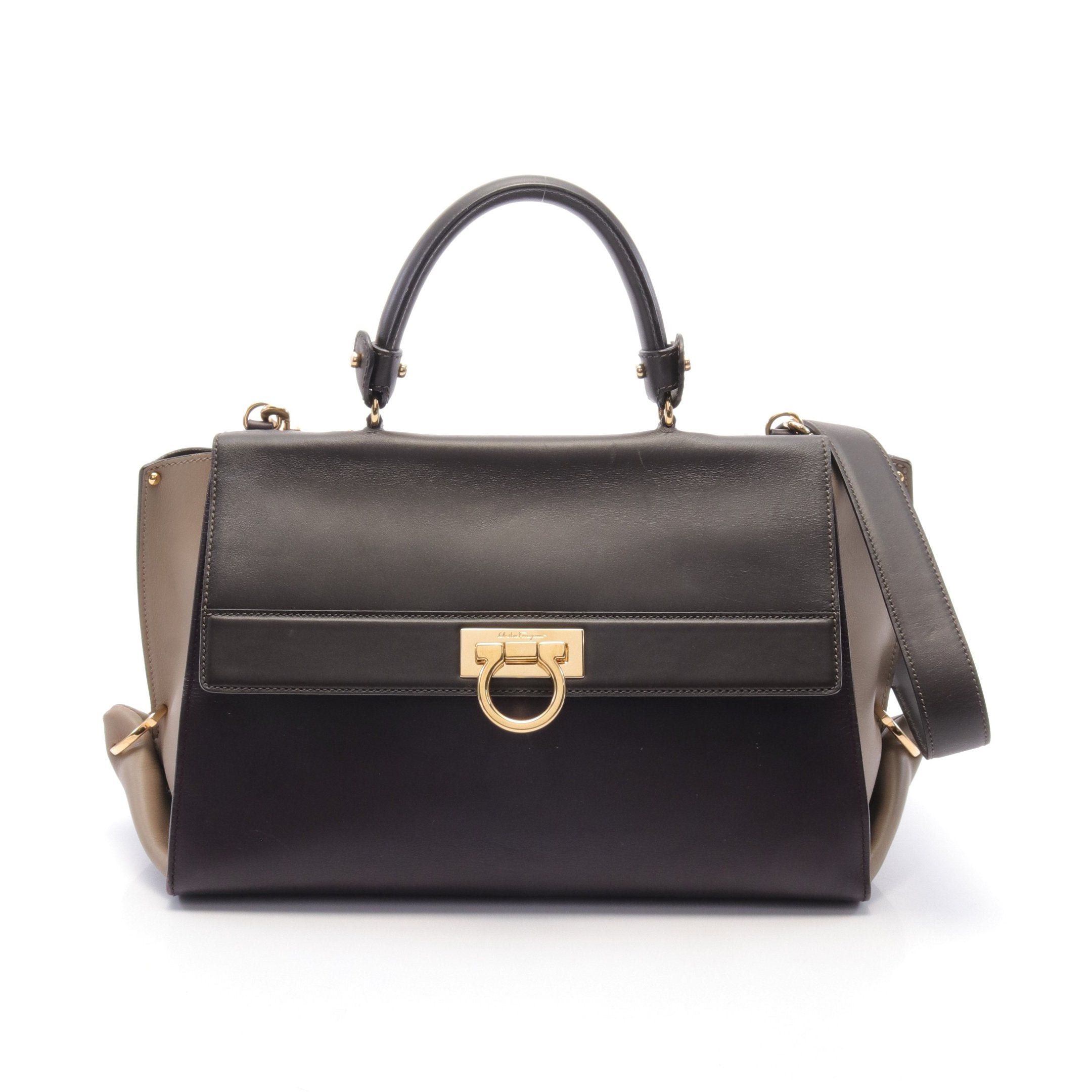 Salvatore Ferragamo Salvatore Ferragamo Gancini Handbag Leather Dark Purple Brown Gray Beige Size ONE SIZE - 1 Thumbnail