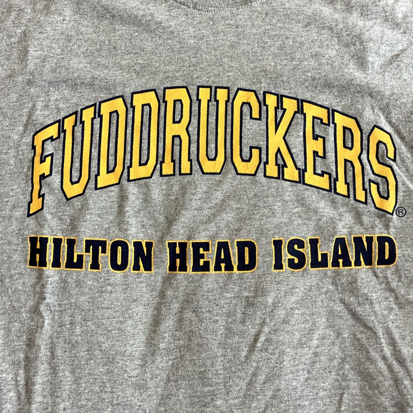 Gildan RARE Gildan Short Sleeve T Shirt Large Gray Crew Neck Men Hilton Head Island Fuddruckers - Gildan Heavy Cotton Size US L / EU 52-54 / 3 - 2 Thumbnail
