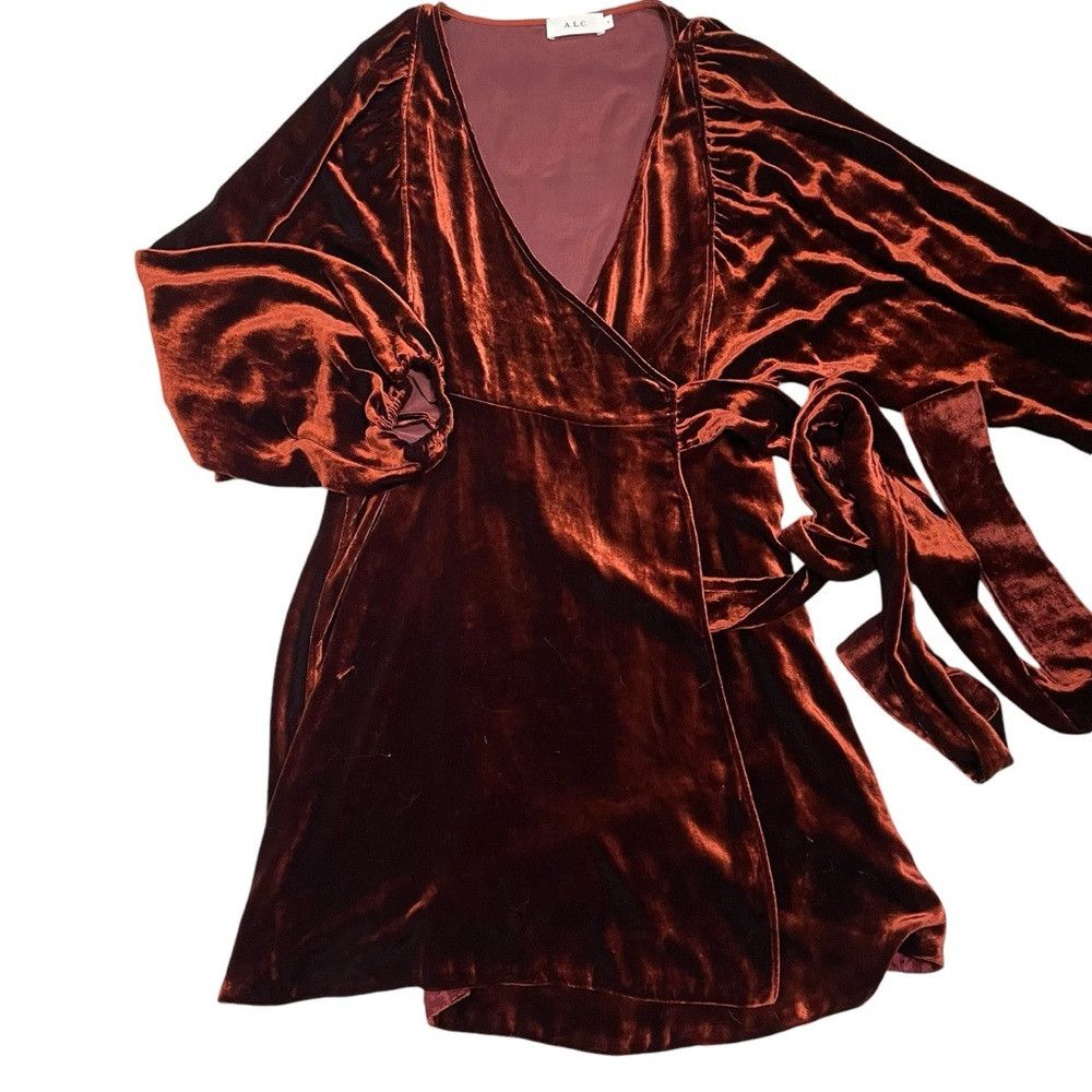 A.L.C. A.L.C. Womens Carlo Cognac Silk Blend Velvet Long Sleeve Wr Size S / US 4 / IT 40 - 6 Thumbnail