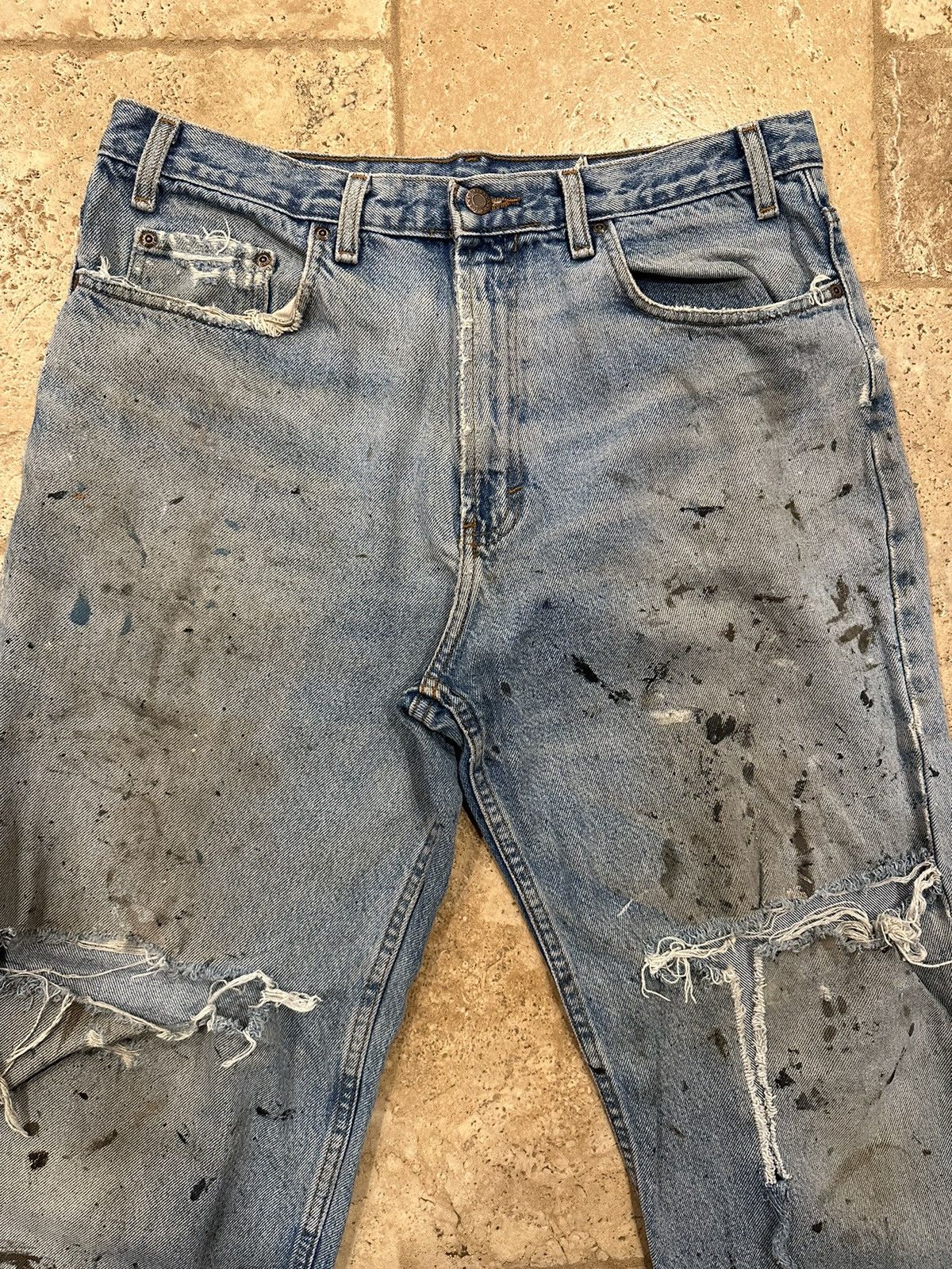 Kirkland Signature × Vintage Vintage Kirkland Distressed Blowout Painter Blue Denim Jeans Size US 36 / EU 52 - 3 Thumbnail