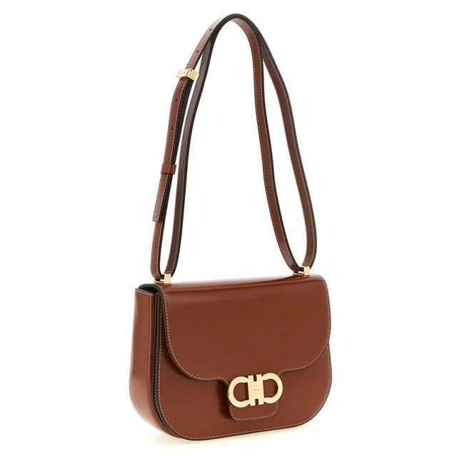 Salvatore Ferragamo FERRAGAMO Double Gancini Closure Shoulder Bag Cognac New & A Size ONE SIZE - 3 Thumbnail