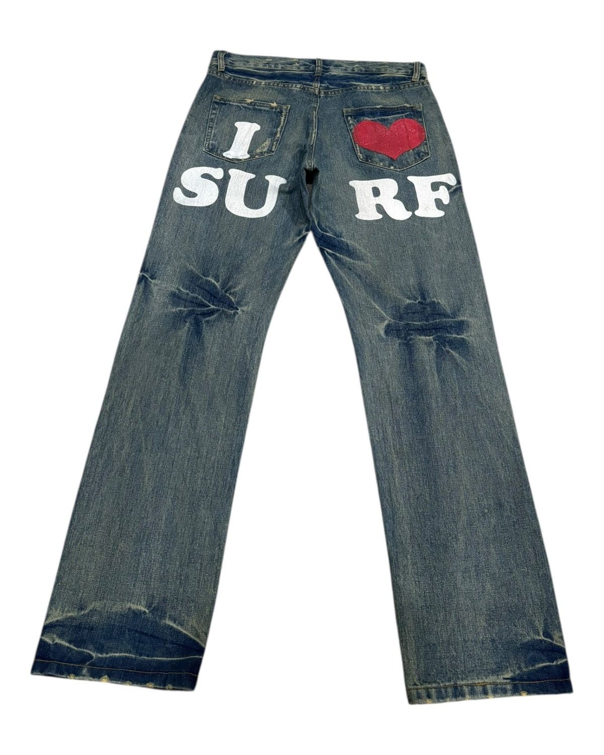 Gosha Rubchinskiy × If Six Was Nine RARE🎌POINT LOMA ☮️ I❤️SURF DISTRESSED DENIM JEANS Size US 32 / EU 48 - 2 Thumbnail