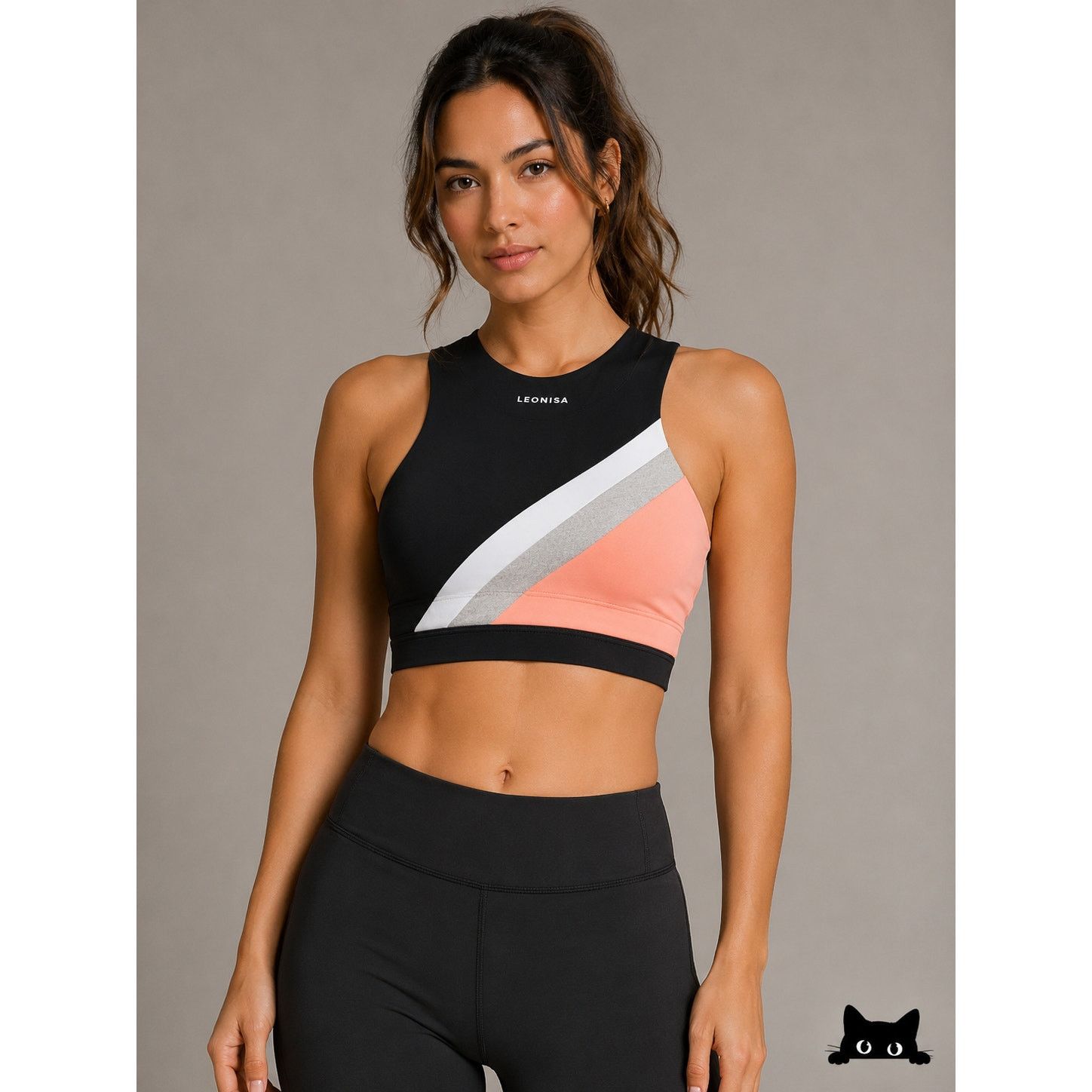 Other Leonisa Peach White & Black High Neck Sports Bra Top S Size ONE SIZE - 2 Thumbnail