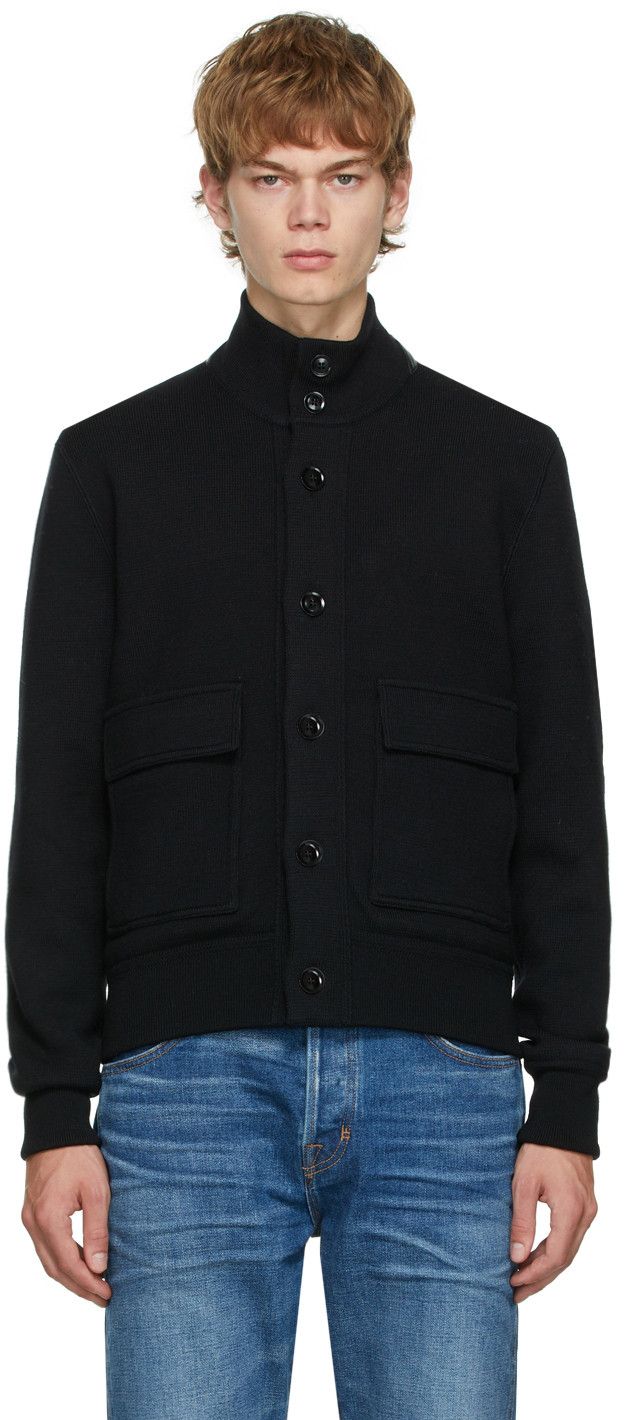 image of Tom Ford O1W1Db10124 Wool Knit Cardigan In Black, Men's (Size XL)