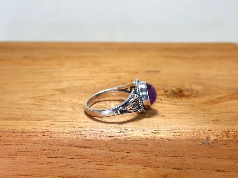 Handmade Amethyst Ring: Handmade Sterling Silver, February Birthstone Size ONE SIZE - 5 Thumbnail