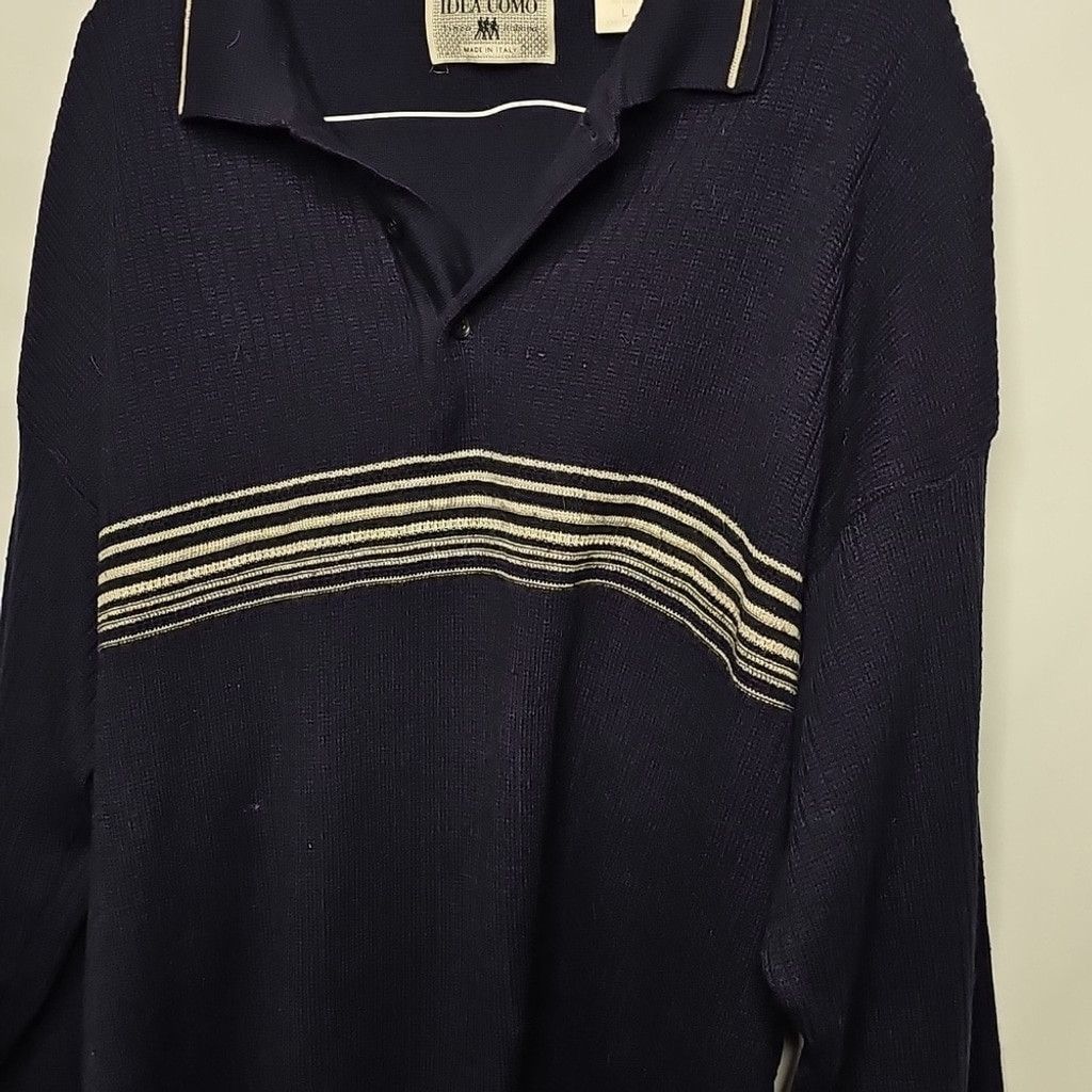 IDEA Mens Idea Uomo Italy Knitted Blue Stripe 30% Wool Sweater Lg Size US L / EU 52-54 / 3 - 2 Thumbnail