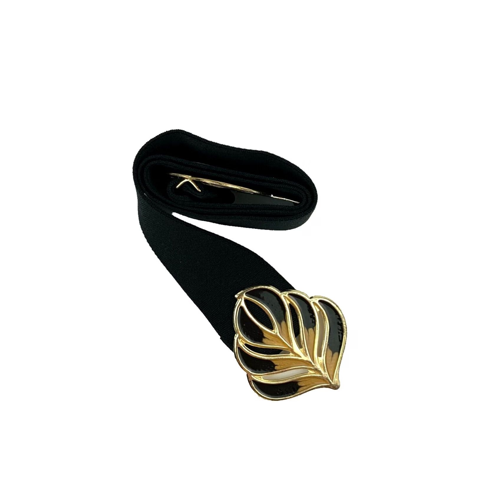 Vintage VINTAGE Peacock Feather Black Gold Stretch Enamel Metal Hook Clasp 31" Size ONE SIZE - 2 Thumbnail