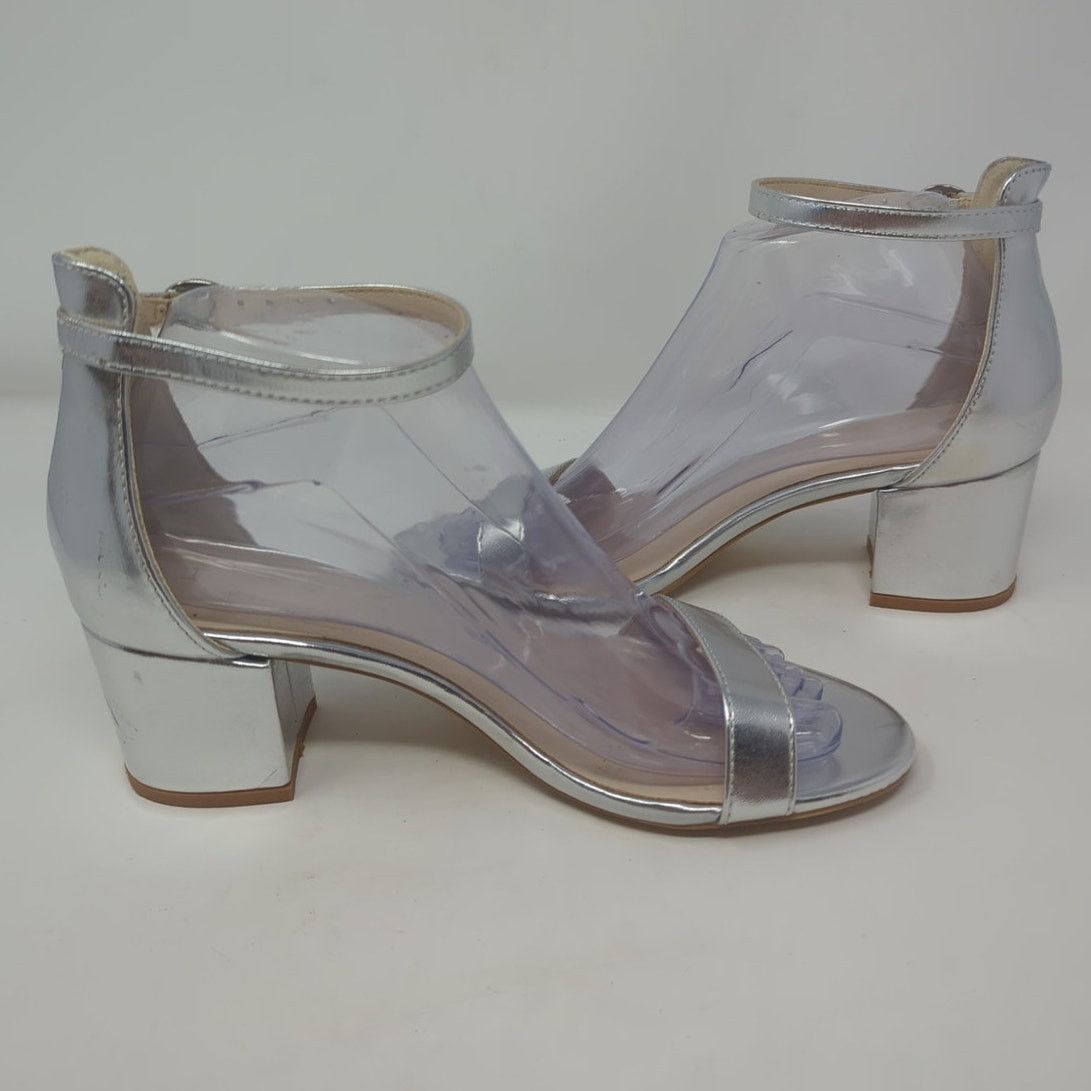 Other H By Halston Silver Metallic Block Heel Ankle Strap 7 Size US 7 / IT 37 - 6 Thumbnail