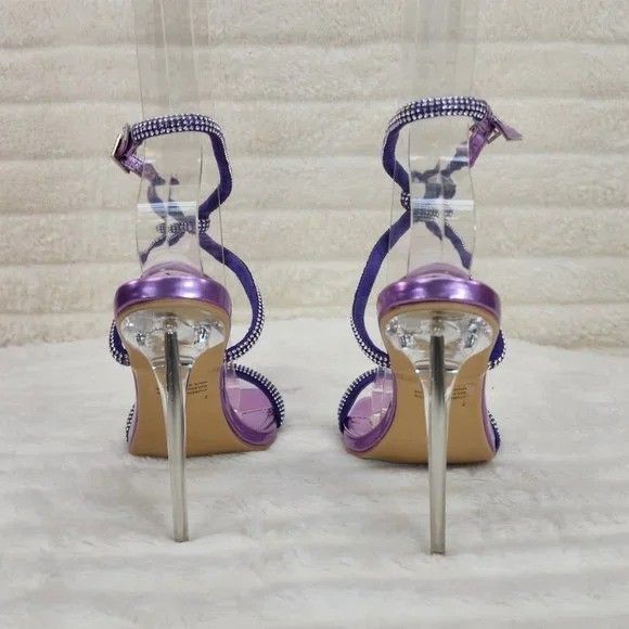 Other Lexton Purple Metallic Knotted Strap Rhinestone Stiletto Hig Size US 8.5 / IT 38.5 - 5 Thumbnail