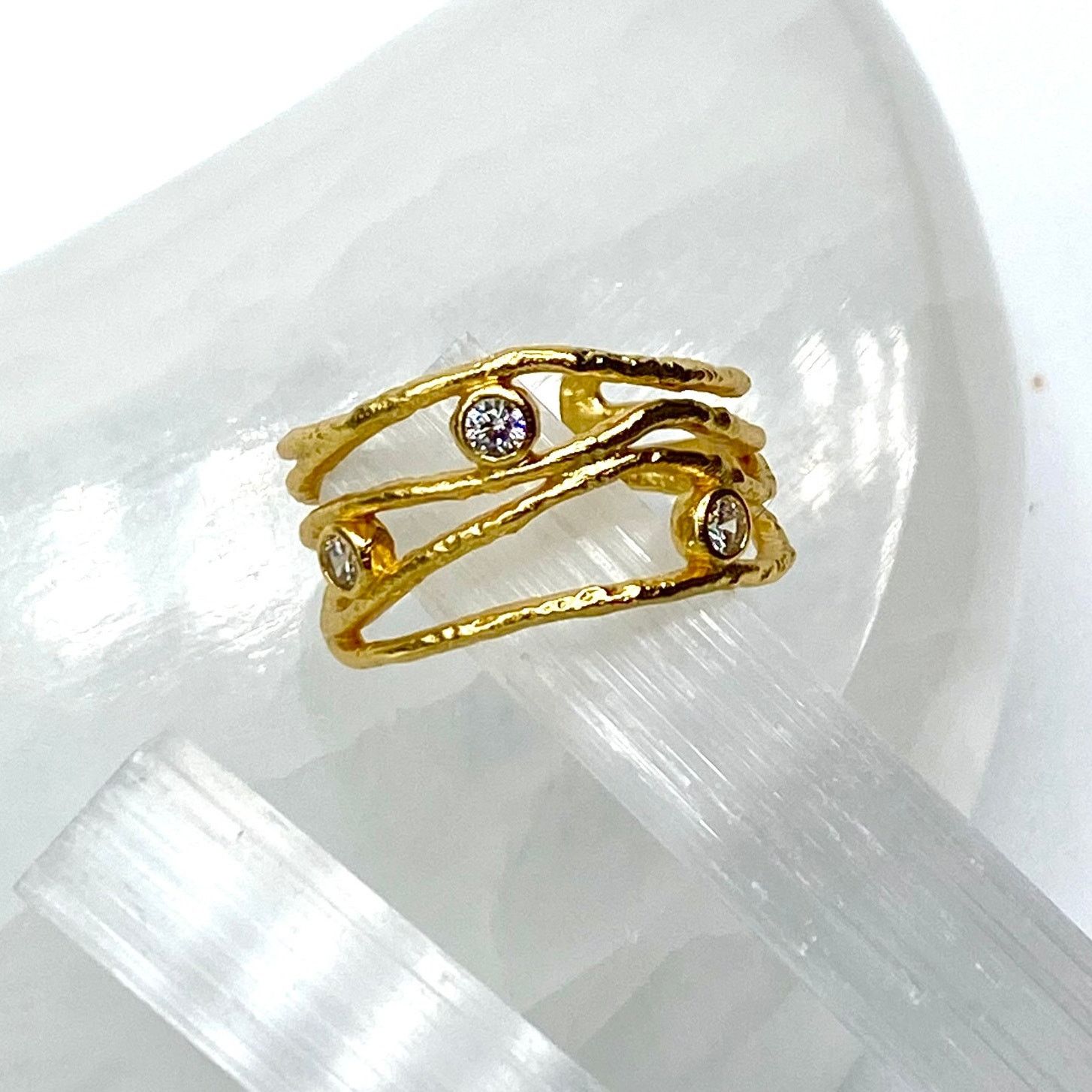 The Unbranded Brand 925 Sterling Silver Cz Gold Plated Irregular Stackable Ring Size ONE SIZE - 4 Thumbnail