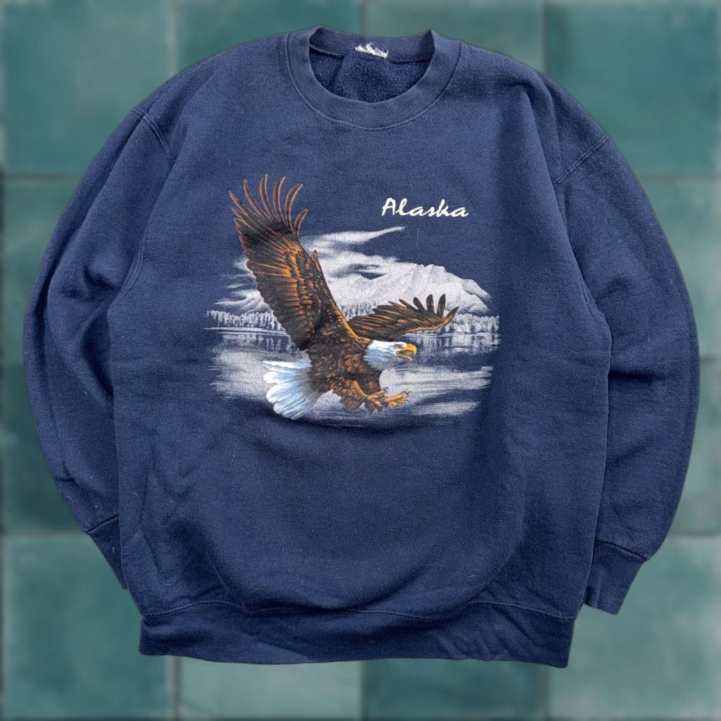 Fruit Of The Loom VTG Alaska Crewneck Sweatshirt USA Patriotic Eagle America Classic Blue Navy Size US L / EU 52-54 / 3 - 1 Thumbnail
