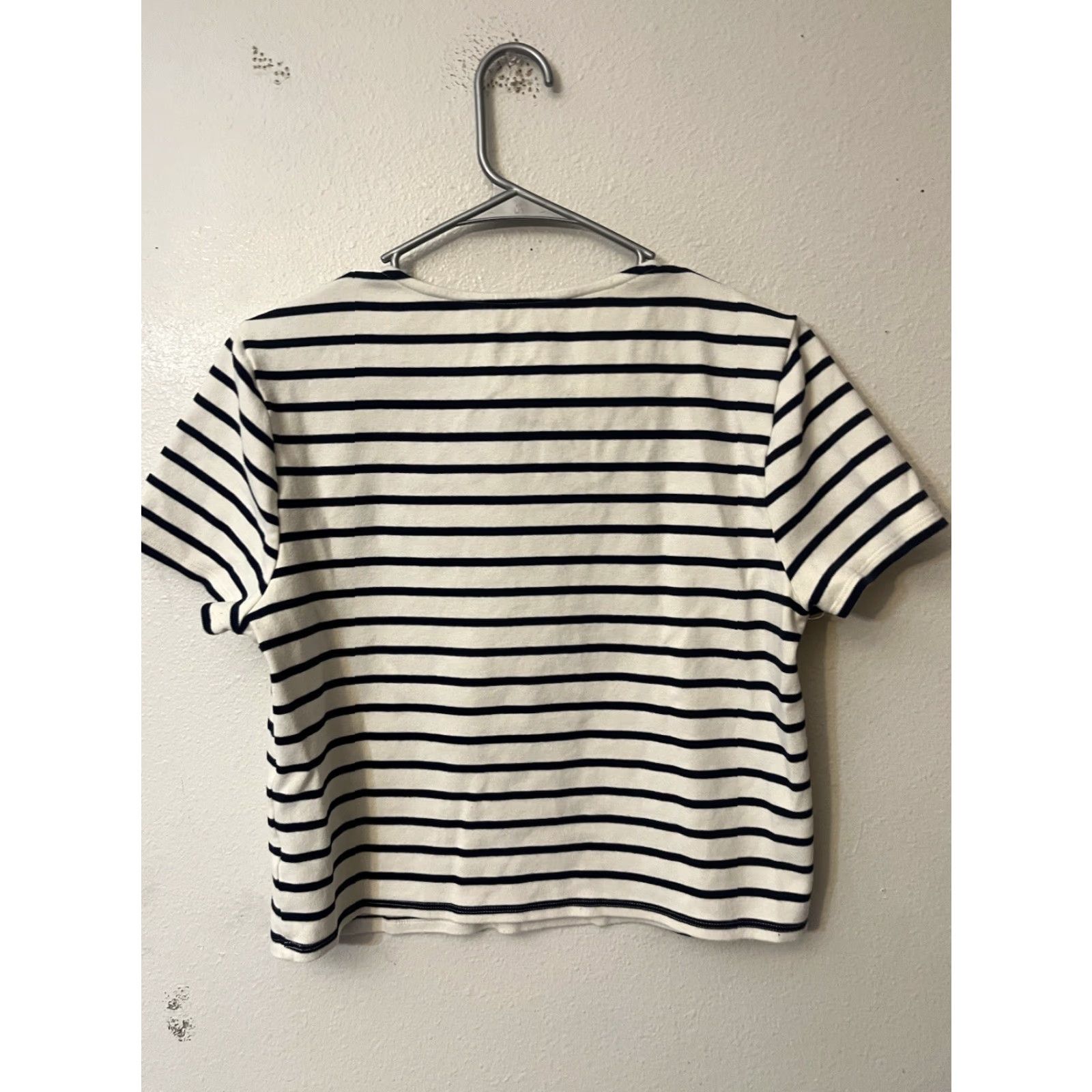 Vintage Marled Essentials Top Women L Blue White Striped Short Sleeve Round Neck Pullover T-Shirt Casual Workwear Size L / US 10 / IT 46 - 3 Thumbnail