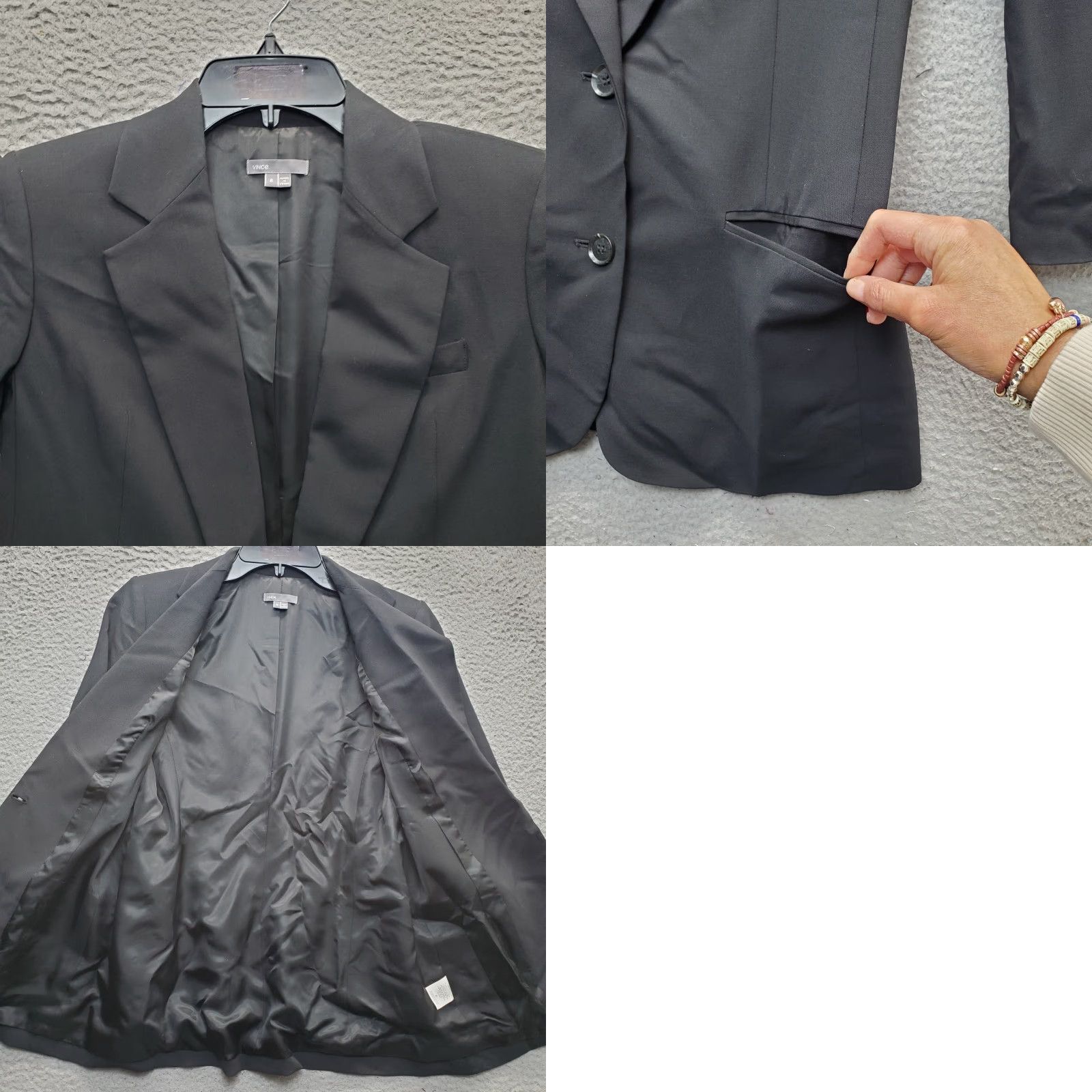 Vince Vince Womens Blazer Jacket 6 Black Notch Lapel Single Breasted Formal Oxford Shirt Dress? Size M / US 6-8 / IT 42-44 - 9 Thumbnail