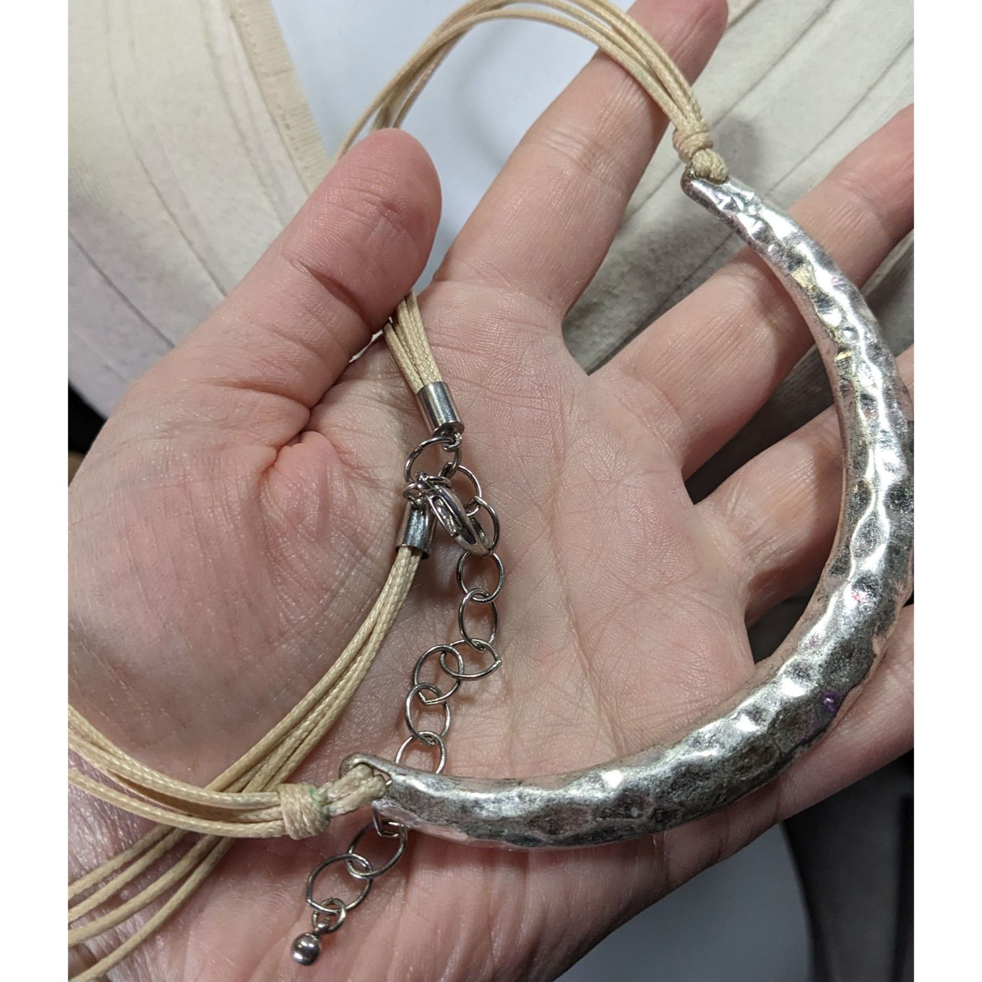Other Brutalist Hammered Crescent Necklace With Adjustable Cord & Size ONE SIZE - 5 Thumbnail