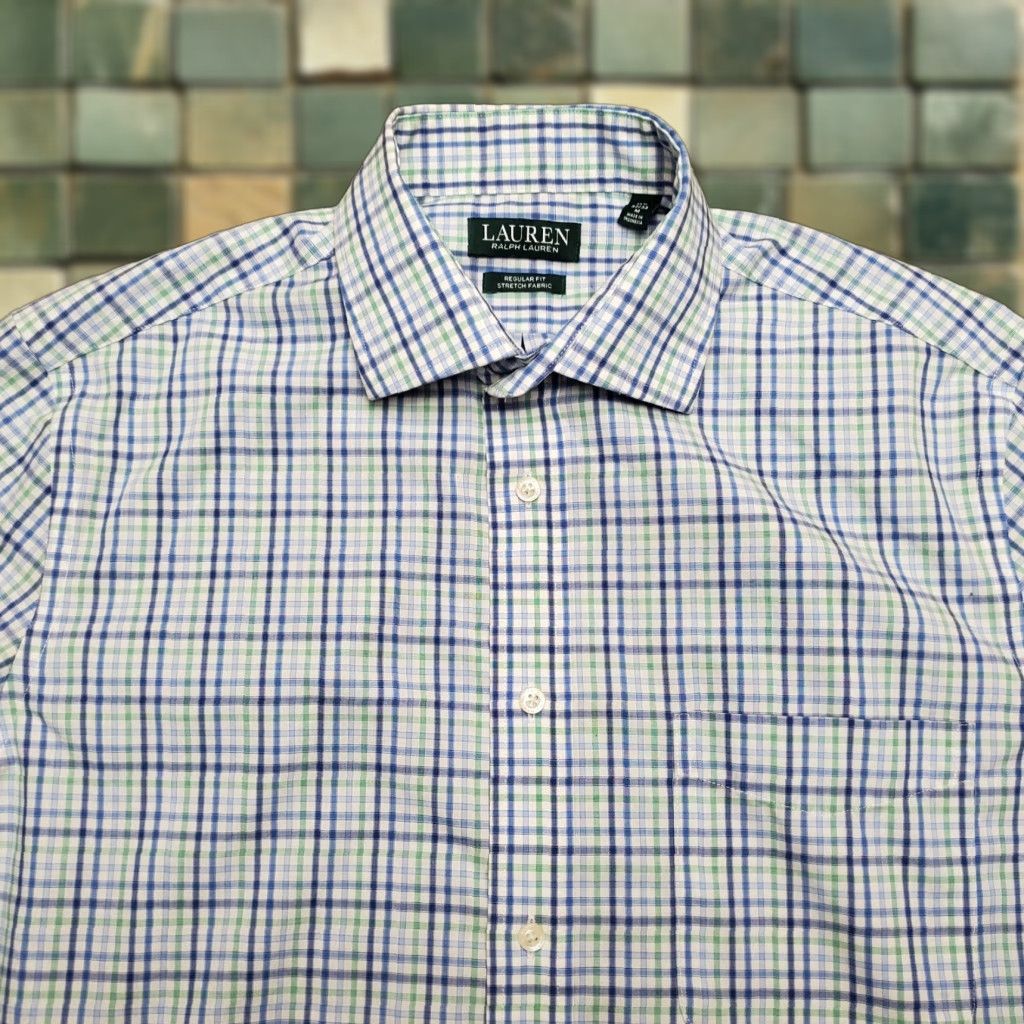 Ralph Lauren Lauren Ralph Lauren Shirt Mens Medium Blue Green Plaid Button-Down Stretch Cotton Spandex Casual Top Size US M / EU 48-50 / 2 - 1 Thumbnail