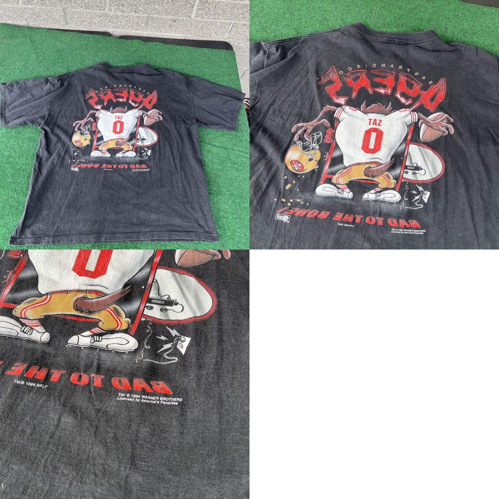 Vintage Vintage 49ers Taz Looney Tunes T Shirt Bad To the Bone All Over Print 1994 Rare Size US XXL / EU 58 / 5 - 8 Thumbnail