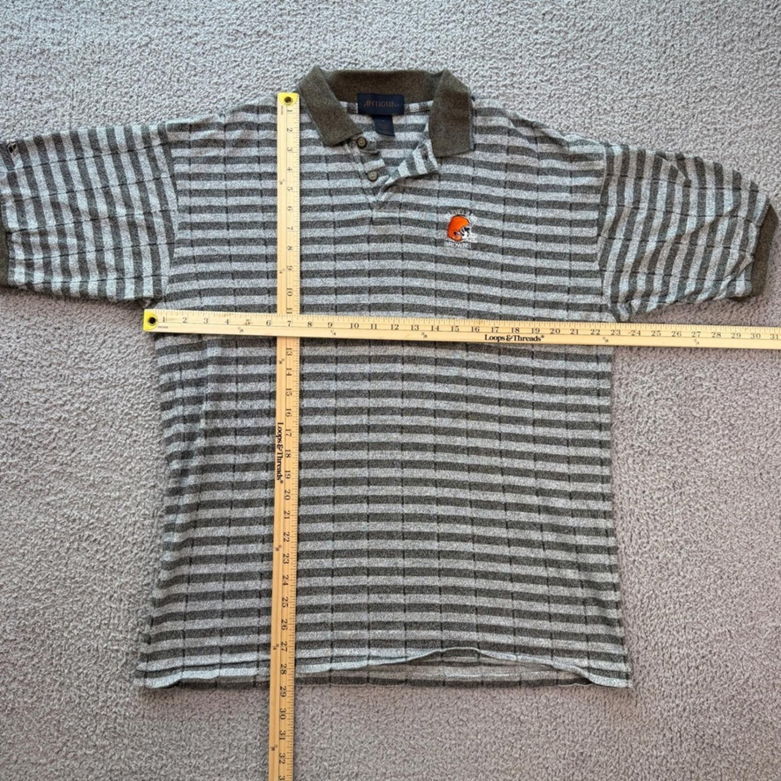 Antigua Cleveland Browns Polo Shirt Mens M Gray Striped NFL USA Size US M / EU 48-50 / 2 - 2 Thumbnail