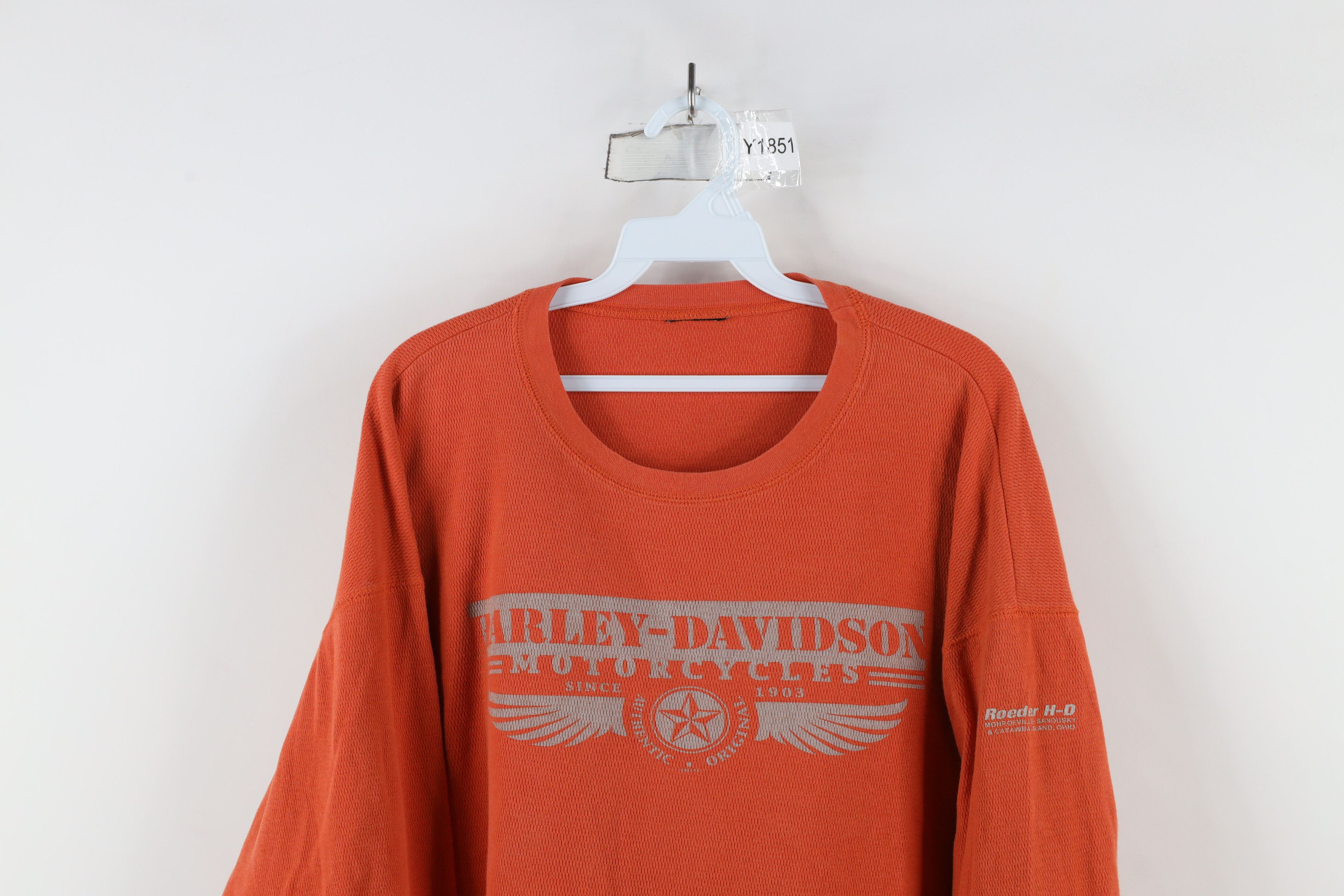 Harley Davidson × Vintage Vintage Y2K Harley Davidson Waffle Knit Long Sleeve T-Shirt Size US XL / EU 56 / 4 - 2 Thumbnail