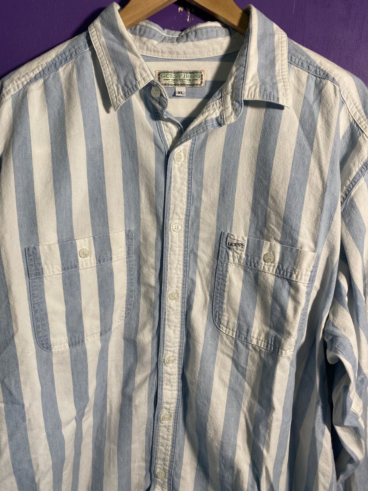 Guess Vintage 90s Guess jeans striped button up Size US XL / EU 56 / 4 - 3 Thumbnail