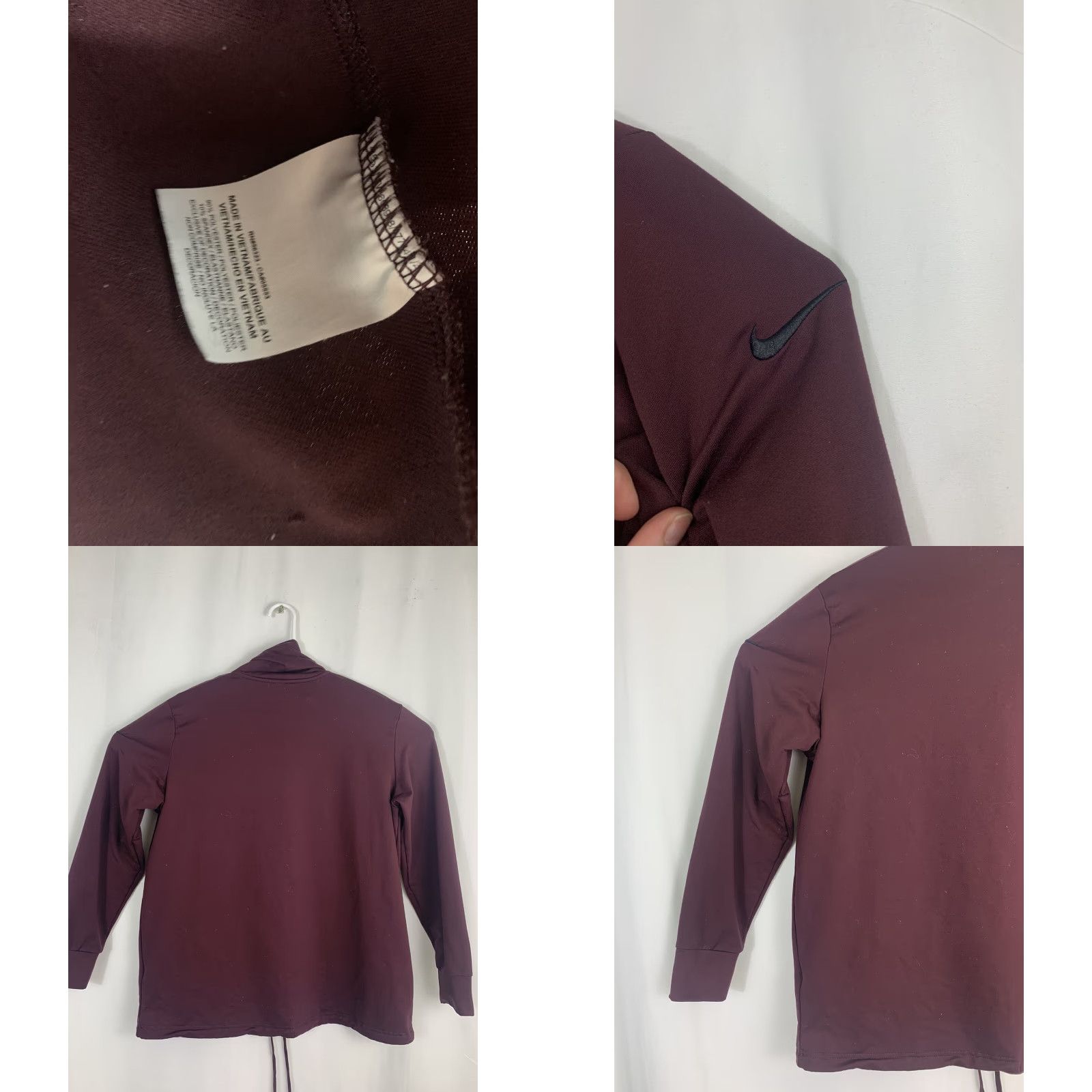 Nike VINTAGE Womens Medium Nike Mock Neck Dri Fit Pullover Long Sleeve Maroon Running Hoodie Size M / US 6-8 / IT 42-44 - 8 Thumbnail