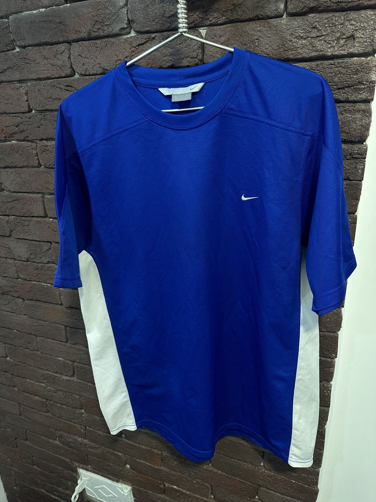Pre-owned Nike X Vintage Nike T Shirt Oversize Y2k Swoosh Drill In Blue