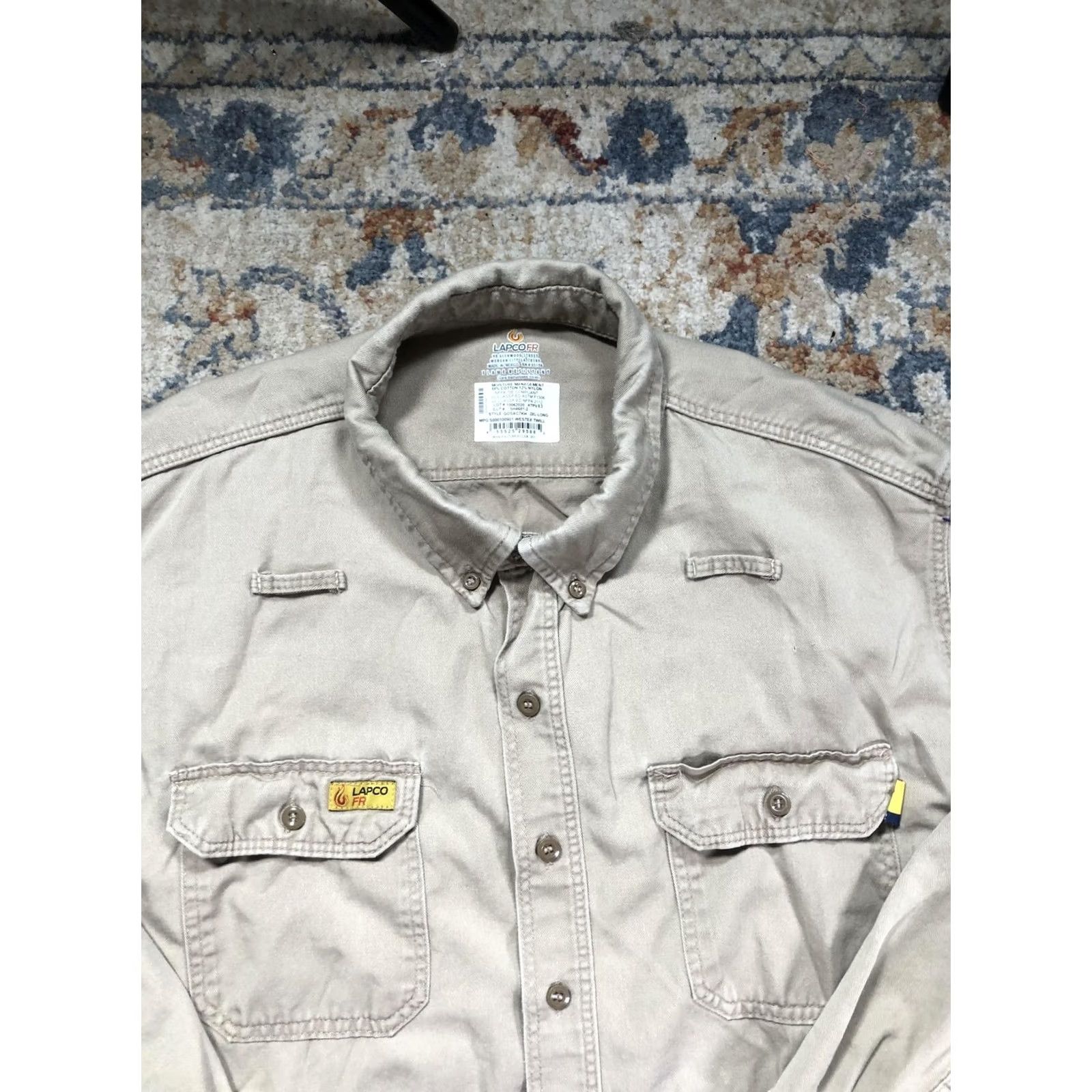 Vintage LAPCO FR Shirt Mens 2XLT Beige Twill Flame Resistant Long Sleeve Workwear Size US XXL / EU 58 / 5 - 2 Thumbnail