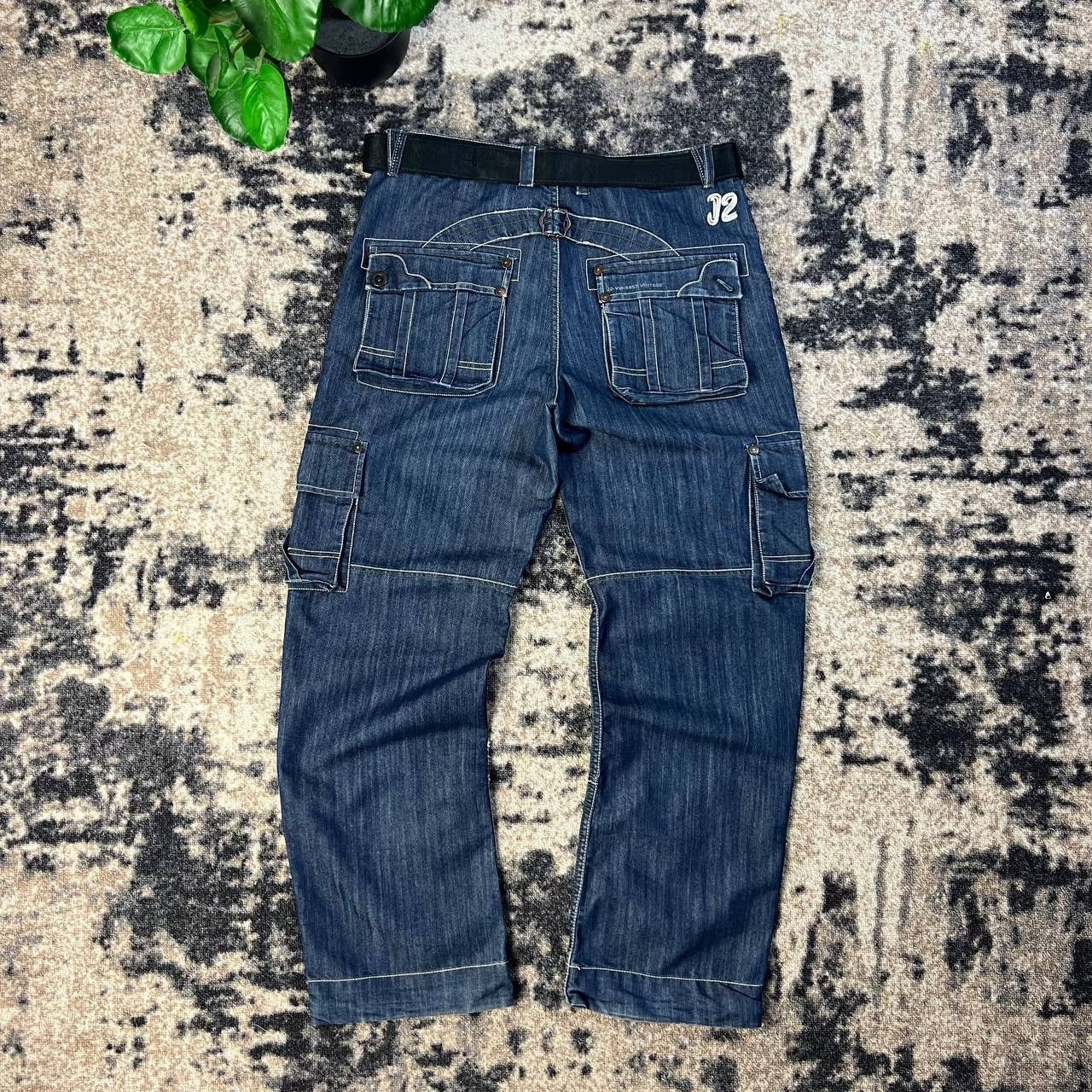 Vintage Japanese Y2K Cargo Denim Baggy Jeans Avant Garde Style Size US 34 / EU 50 - 2 Thumbnail