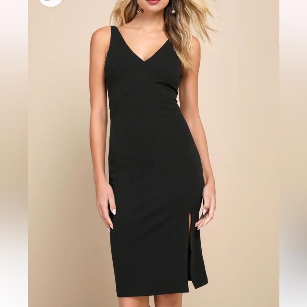 Lulus Lulus l NWT Iconic Moment Black Bodycon Midi Dress Small Size S / US 4 / IT 40 - 1 Thumbnail