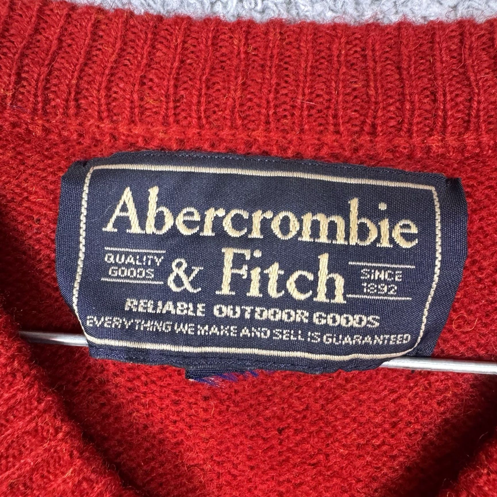 Abercrombie & Fitch VINTAGE Abercrombie & Fitch Sweater Men Large 100% Shetland Wool Argyle 90s Y2K Pullover Knit Red Wool Long Sleeve V-Neck Casual, Party, Wedding Mens Size US L / EU 52-54 / 3 - 5 Thumbnail