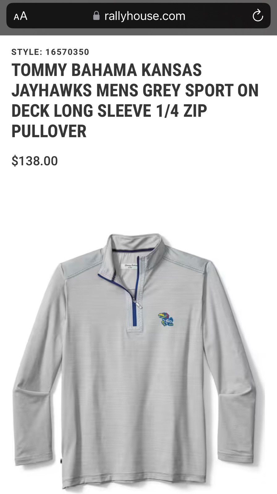 Tommy Bahama Kansas Jayhawk Quarter Zip Pullover Size US L / EU 52-54 / 3 - 6 Thumbnail
