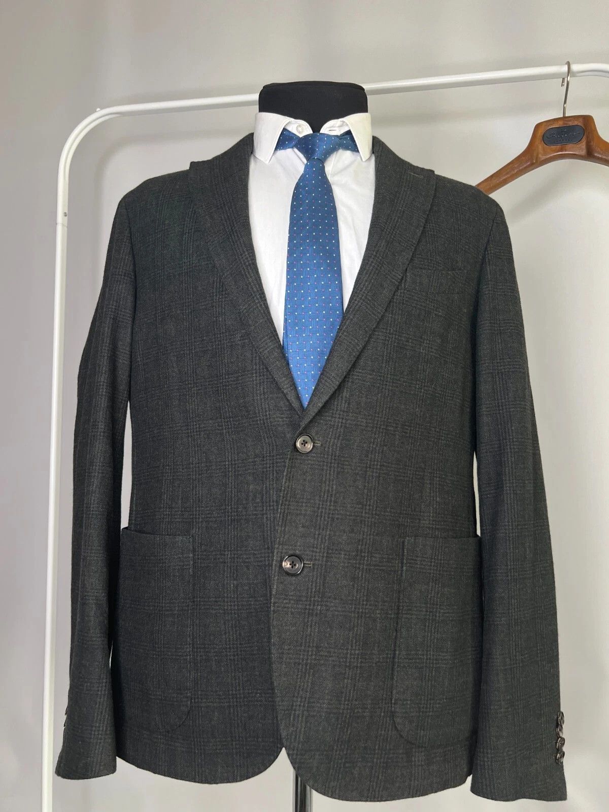 Marc O'Polo MARC O'POLO Plaid Dark Green Blazer Wool Unlined Size 46R - 2 Thumbnail