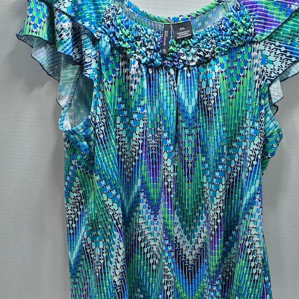 The Unbranded Brand New Directions Blue Green Patterned Blouse Size S / US 4 / IT 40 - 1 Thumbnail