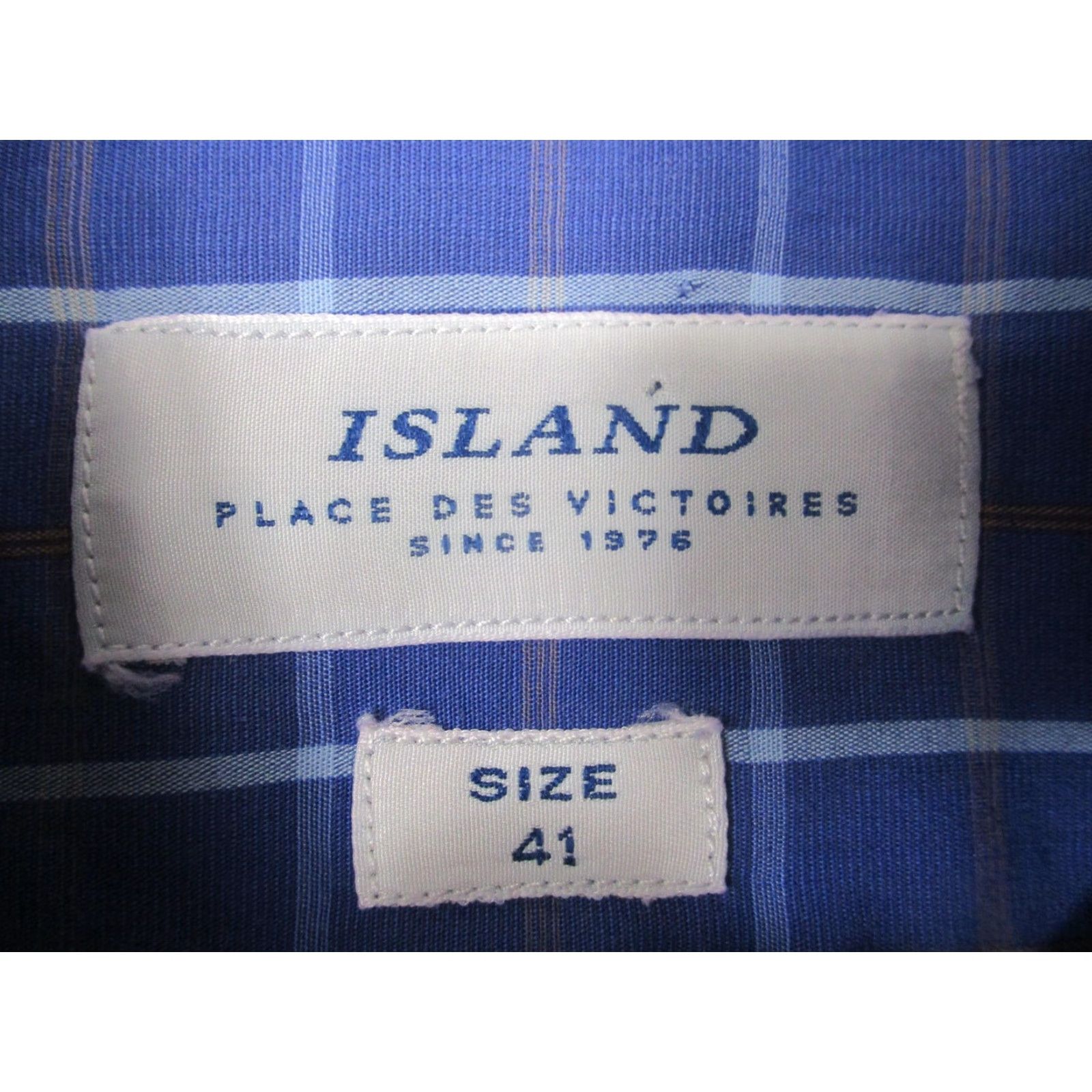 Vintage Island Place des Victoires Shirt Mens 41 Blue Plaid Button Down Made in Italy Size US L / EU 52-54 / 3 - 4 Thumbnail