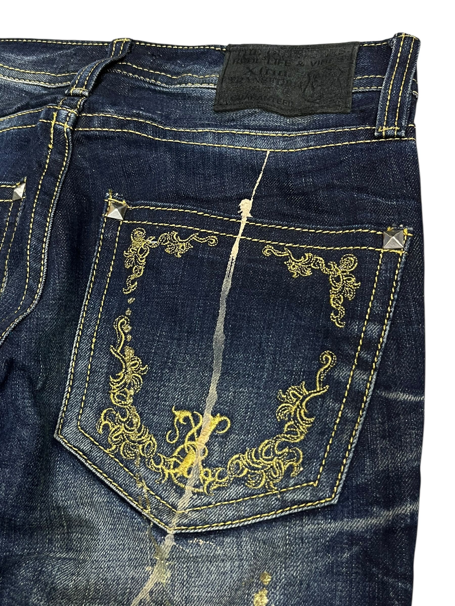 Japanese Brand 🔥RARE XFRM Gold Splatter Studded Flare Rockstar Denim Size US 27 - 10 Thumbnail