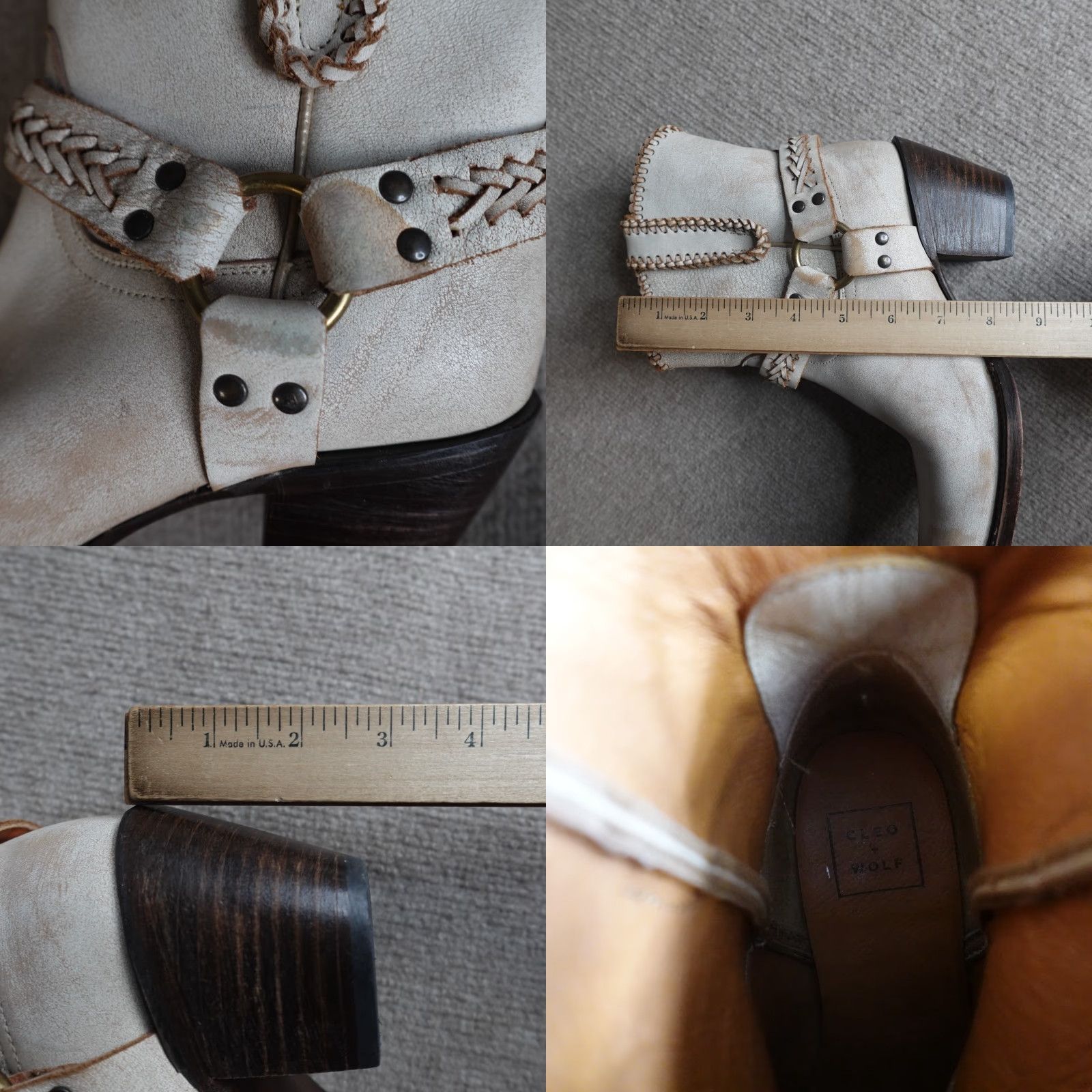 Vintage Cleo + Wolf Boots Womens Leather Harness White Snip Toe 8.5B Block Heel Western Cowgirl Cowboy Ankle Boot Size US 9 / IT 39 - 8 Thumbnail