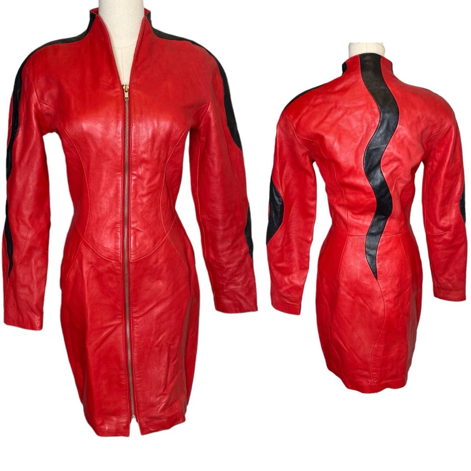 Michael Hoban Michael Hoban North Beach Leather Dress Red Black Mini ...