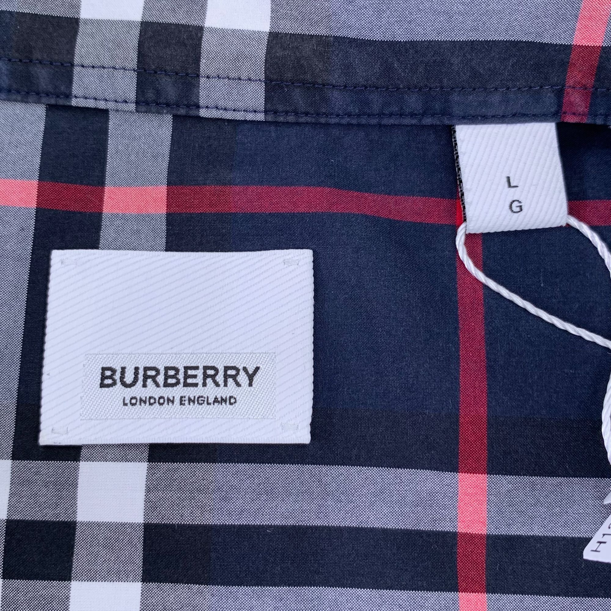 Burberry Burberry Mens Dark Blue Checkered Cotton Long Sleeve Shirt L Size US L / EU 52-54 / 3 - 2 Thumbnail