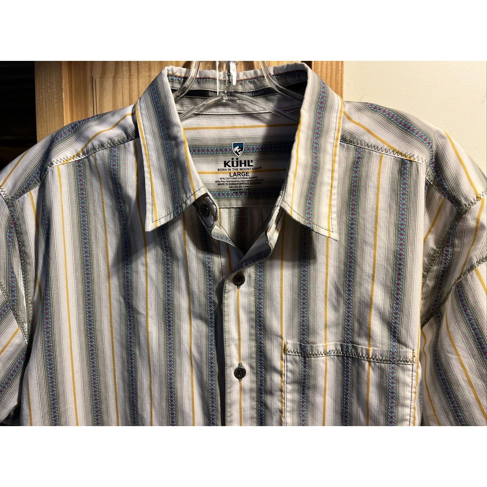 Kuhl Kühl Men’s Large Beige Blue Yellow Cotton Blend Kuhl Shirt Size US L / EU 52-54 / 3 - 4 Thumbnail