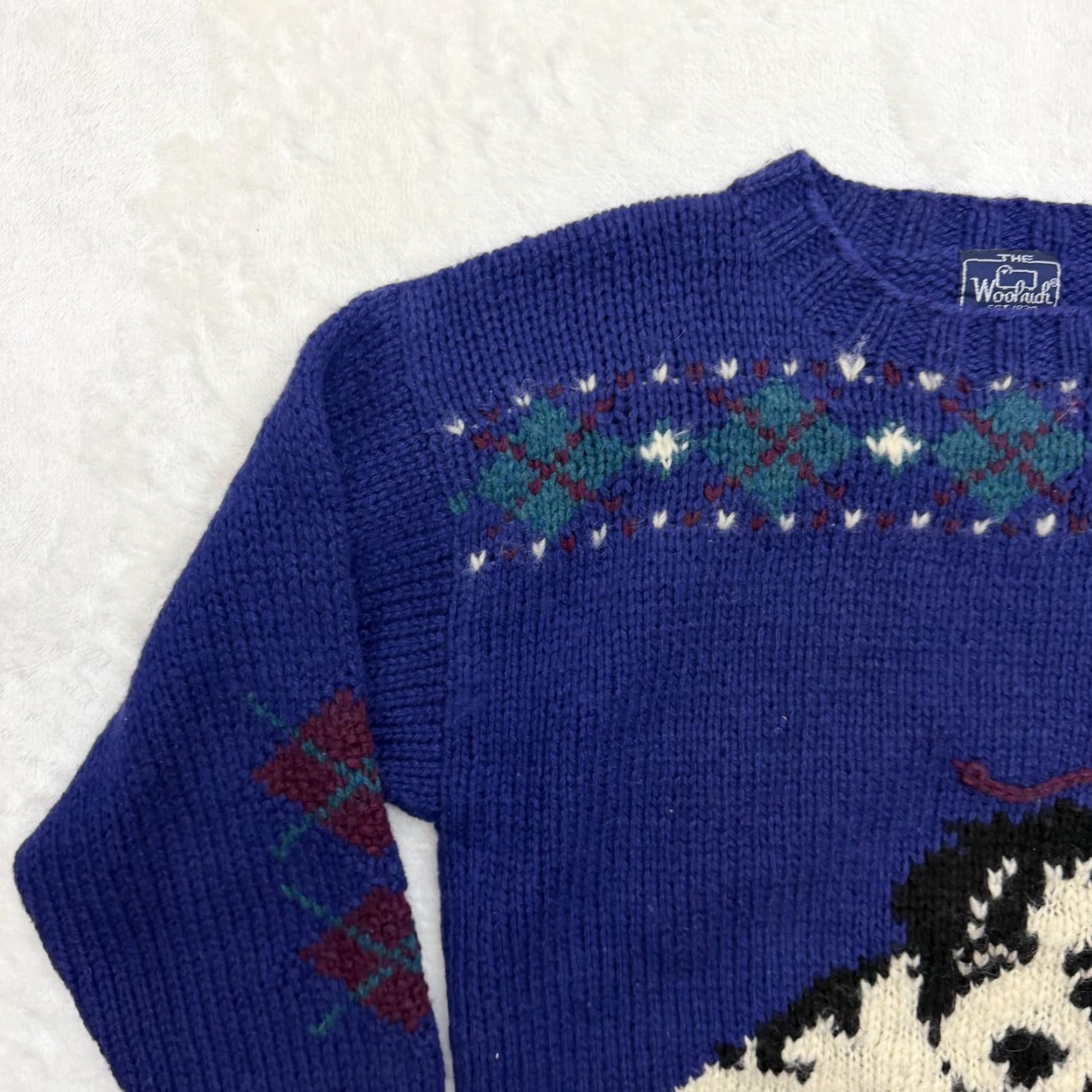 Vintage Woolrich Sweater Womens Medium Blue Dog Graphic Argyle Pullover Crew Neck Knit Size M / US 6-8 / IT 42-44 - 6 Thumbnail