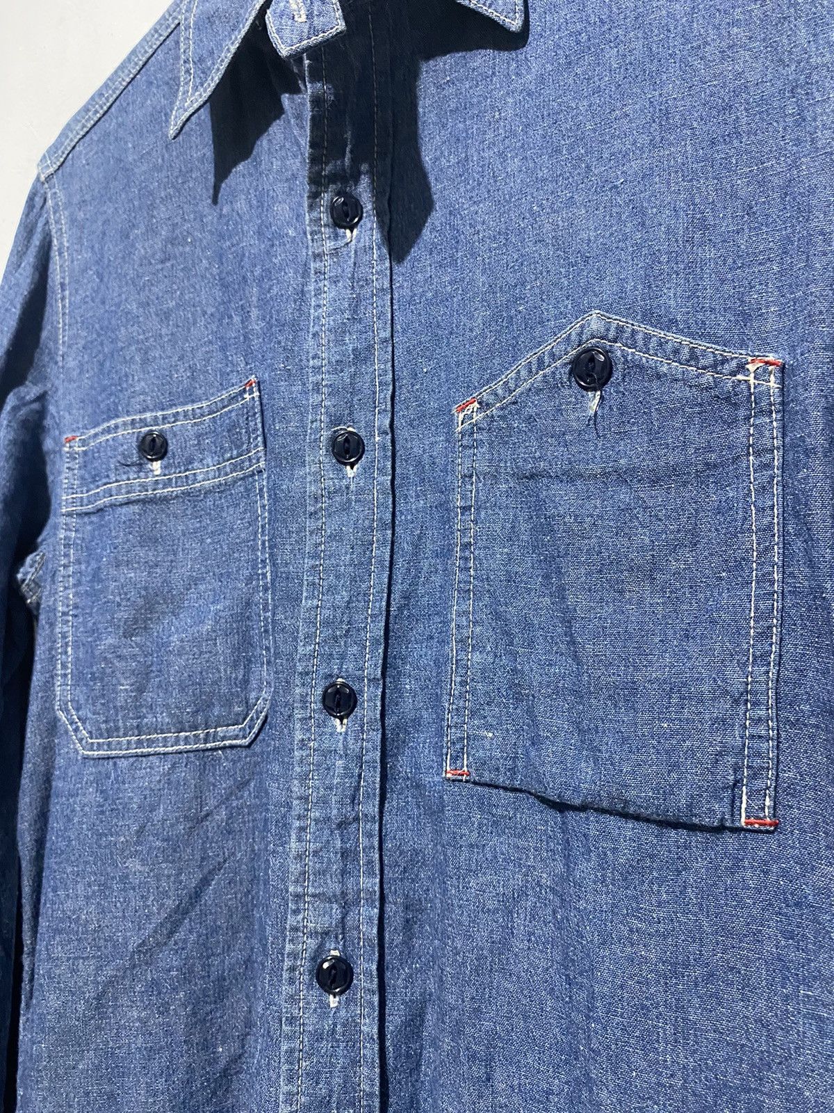 Edwin × Japanese Brand × Vintage 1990s edwin over works factory denim shirt Size US L / EU 52-54 / 3 - 4 Thumbnail