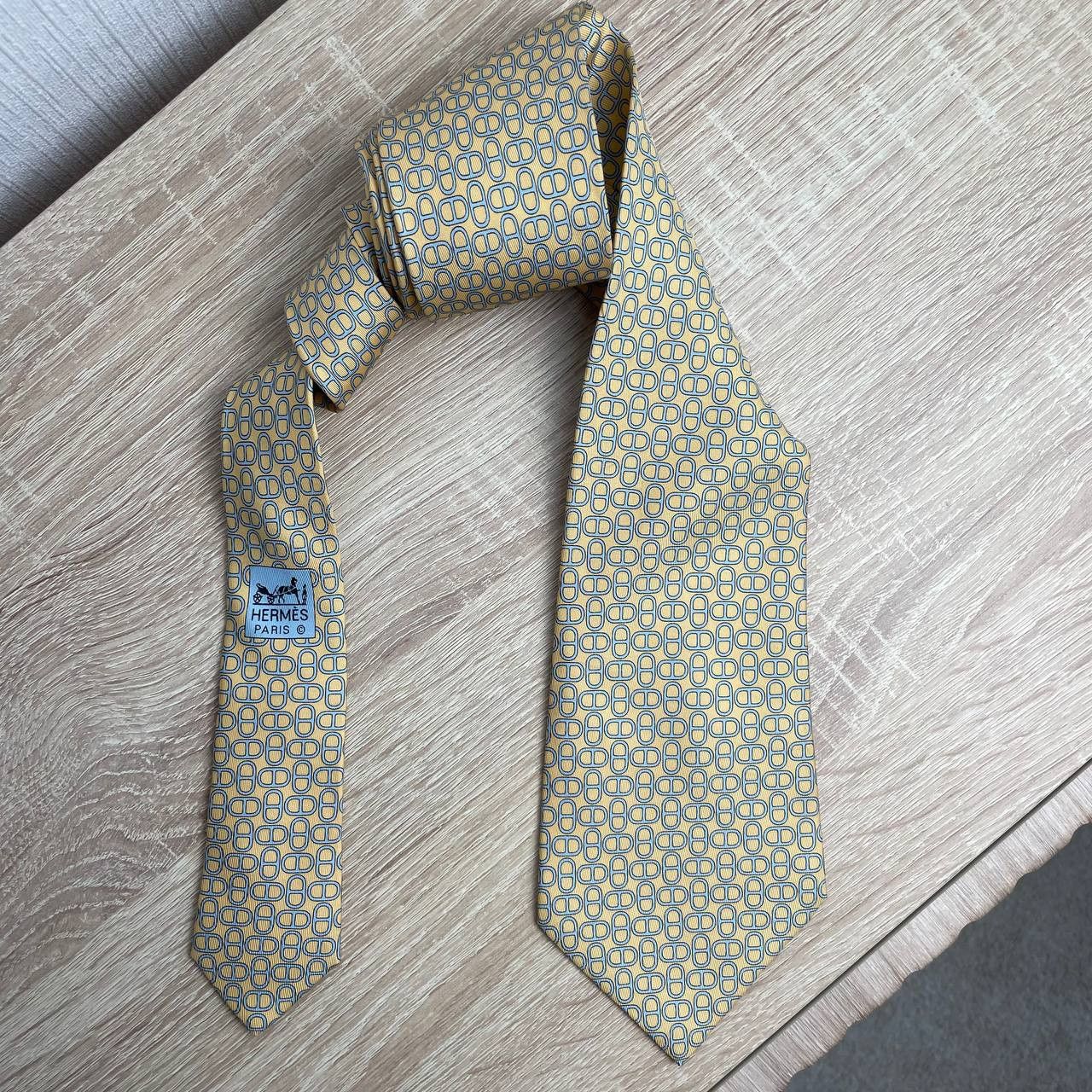 Hermes Hermes Paris Silk Tie 5160 HA Chains Yellow Size ONE SIZE - 3 Thumbnail