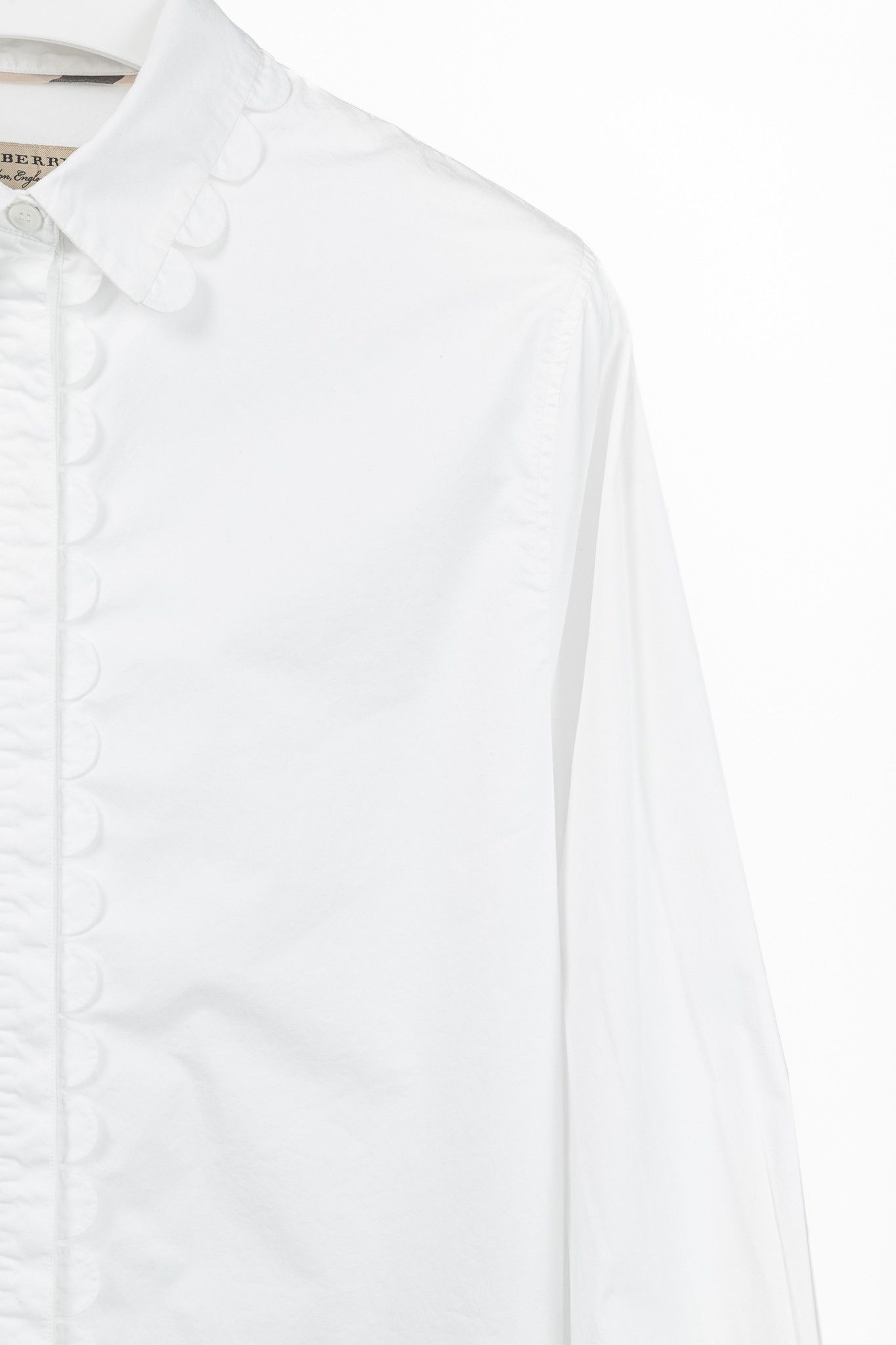 Burberry Burberry White Cotton-Poplin Scalloped-Trim Buttoned Shirt Size L / US 10 / IT 46 - 6 Thumbnail