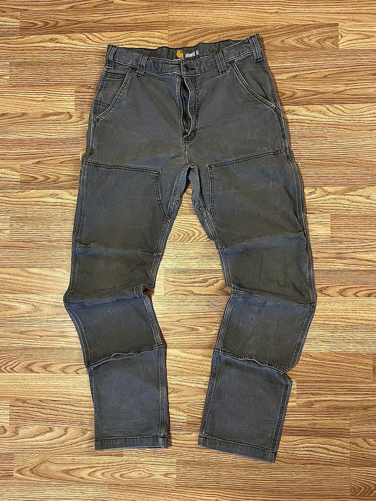 image of Carhartt Relaxed Fit Double Knee Cargo Work Pants in Grey, Men's (Size 34)