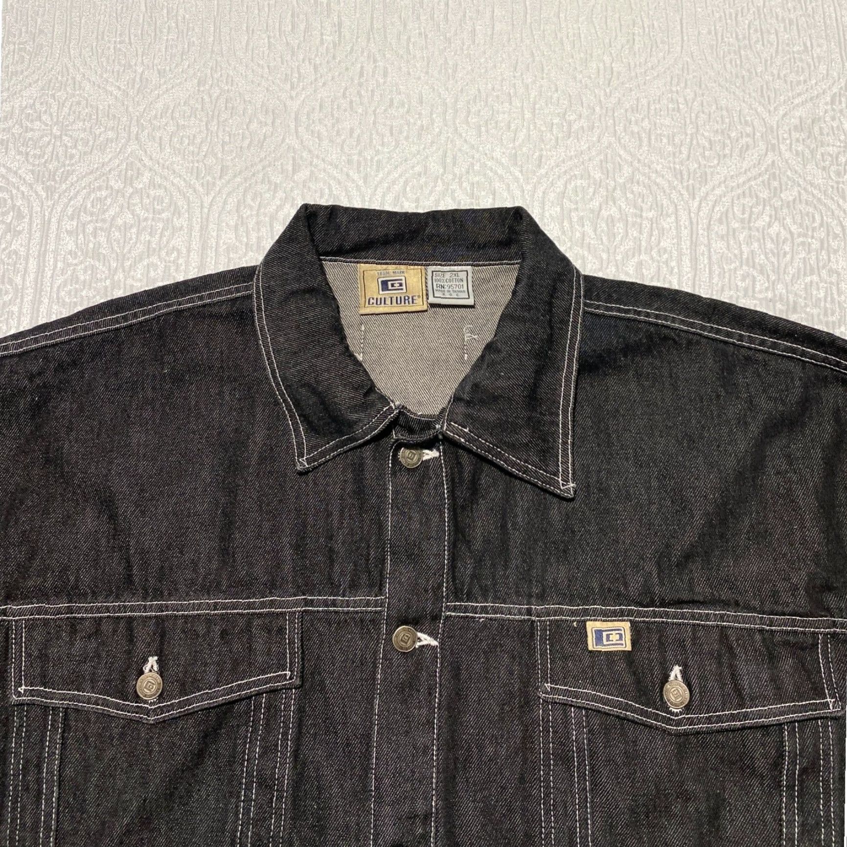 Vintage Culture Denim Jacket Black Mens 2XL Cotton Trucker Style Shirt Jacket Casual Spring Fall Mens Size US 39 - 2 Thumbnail