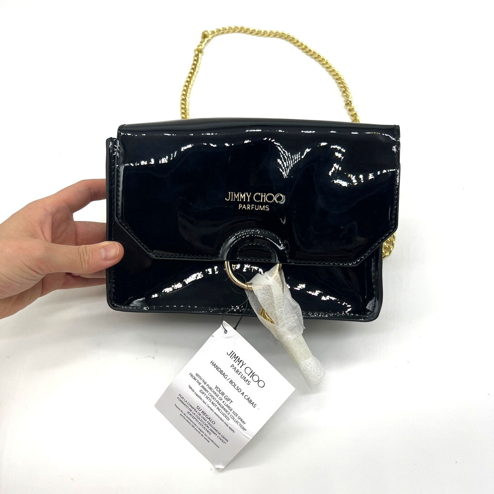Jimmy Choo Parfum Gold Chain Black Patent Crossbody Bag, Women's