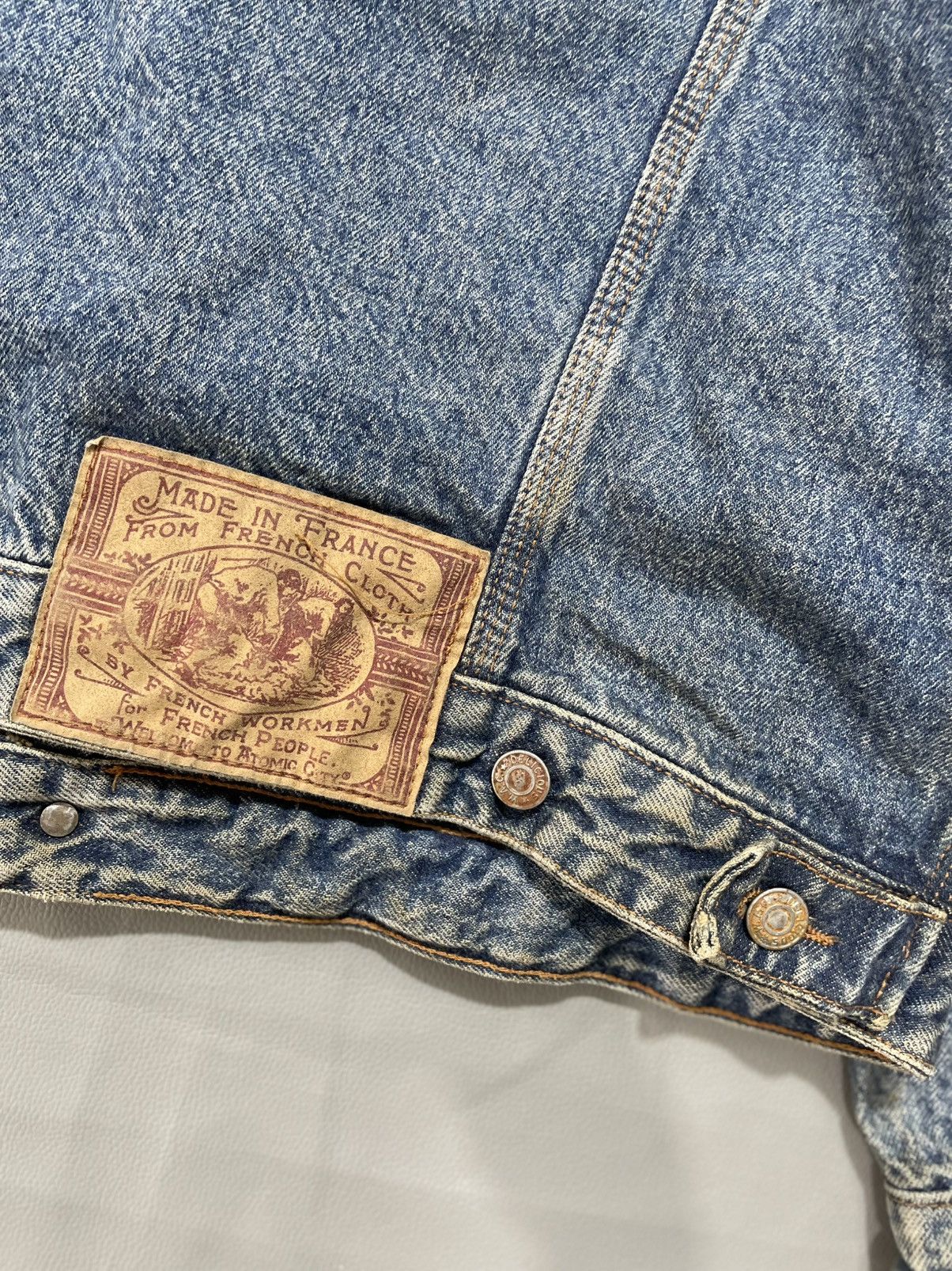 Vintage RARE Atomic City French Work men Denim Jacket Mudwash Size US L / EU 52-54 / 3 - 5 Thumbnail