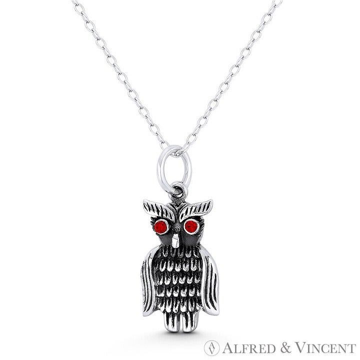 Other Perched Owl Bird Animal Charm & Red CZ Crystal Pendant Size ONE SIZE - 1 Preview